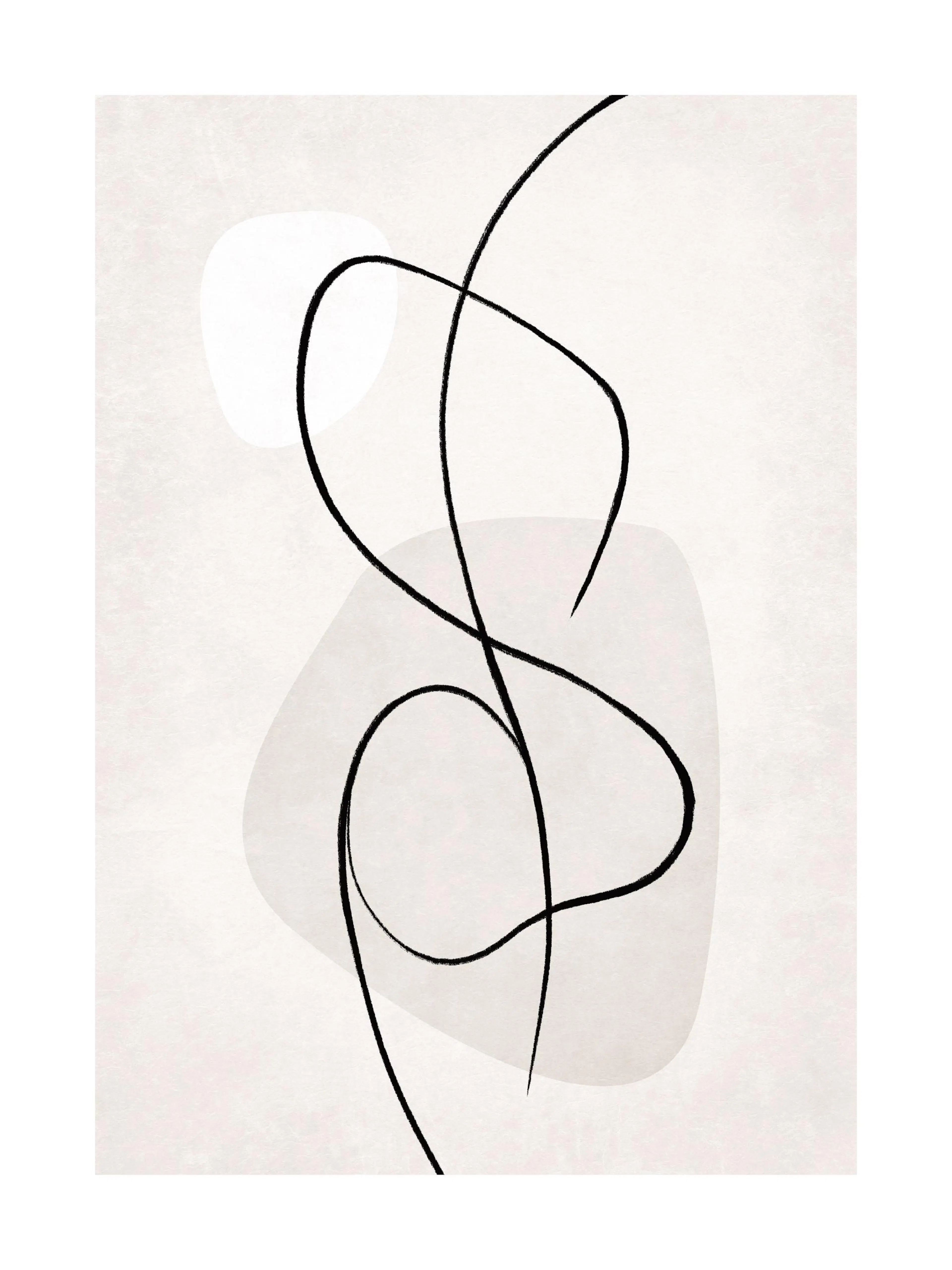 Affiche abstraite de line art représentant un corps en noir avec des formes rondes sur fond gris clair