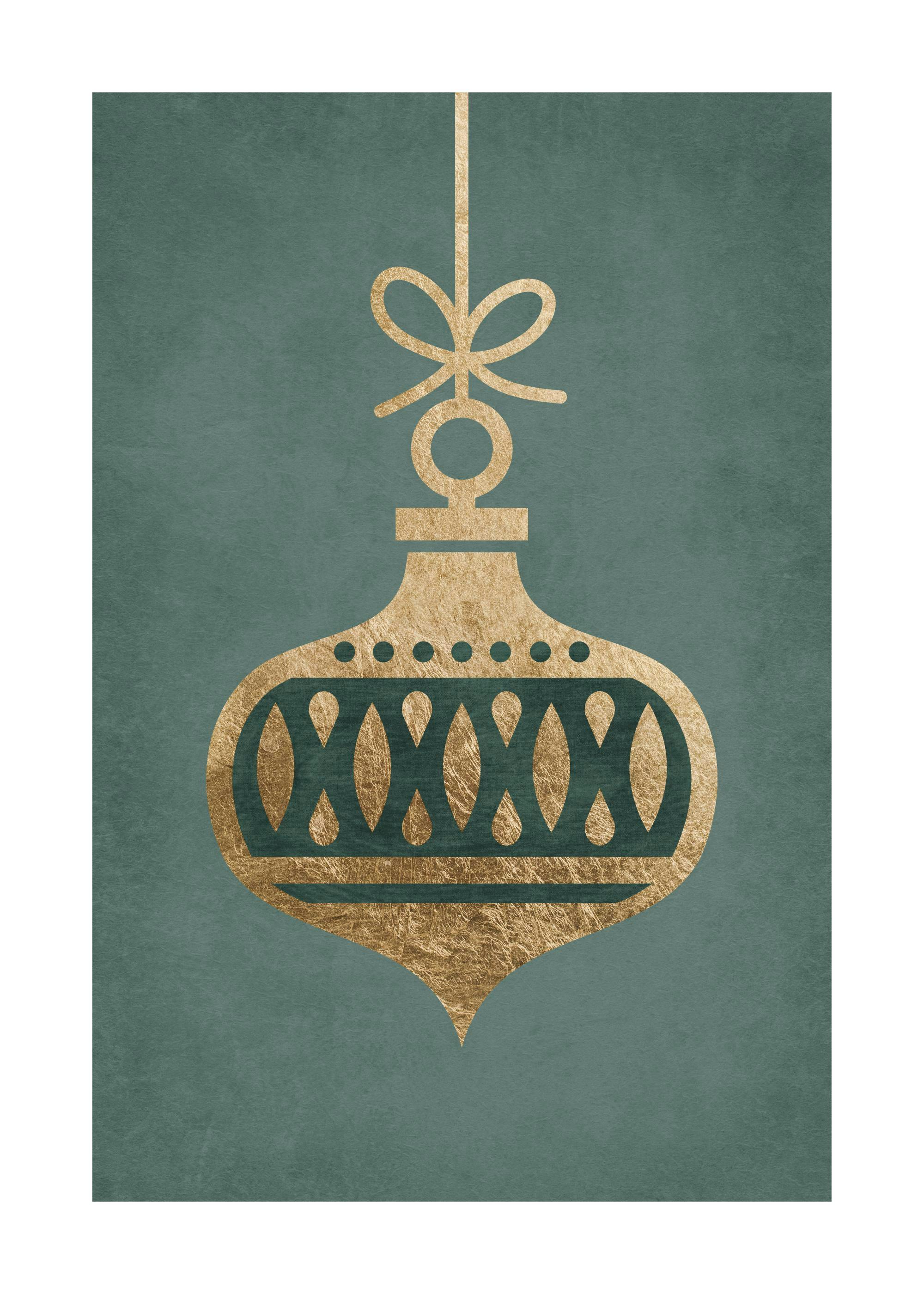 Affiche dune boule de Noël dorée avec motif décoratif sur fond vert