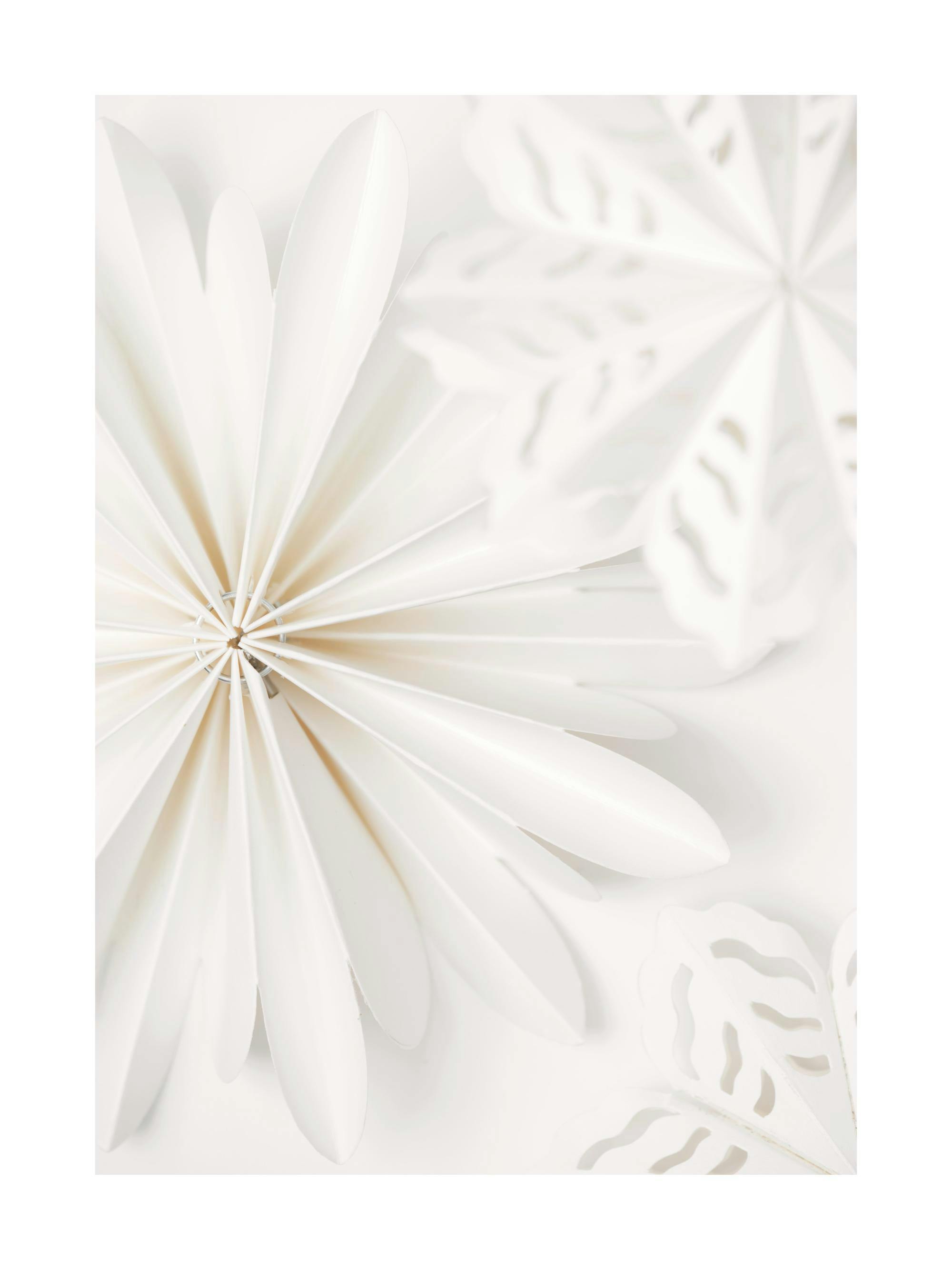 Póster de estrellas de papel blanco con recortes decorativos, ideal para decoración navideña.