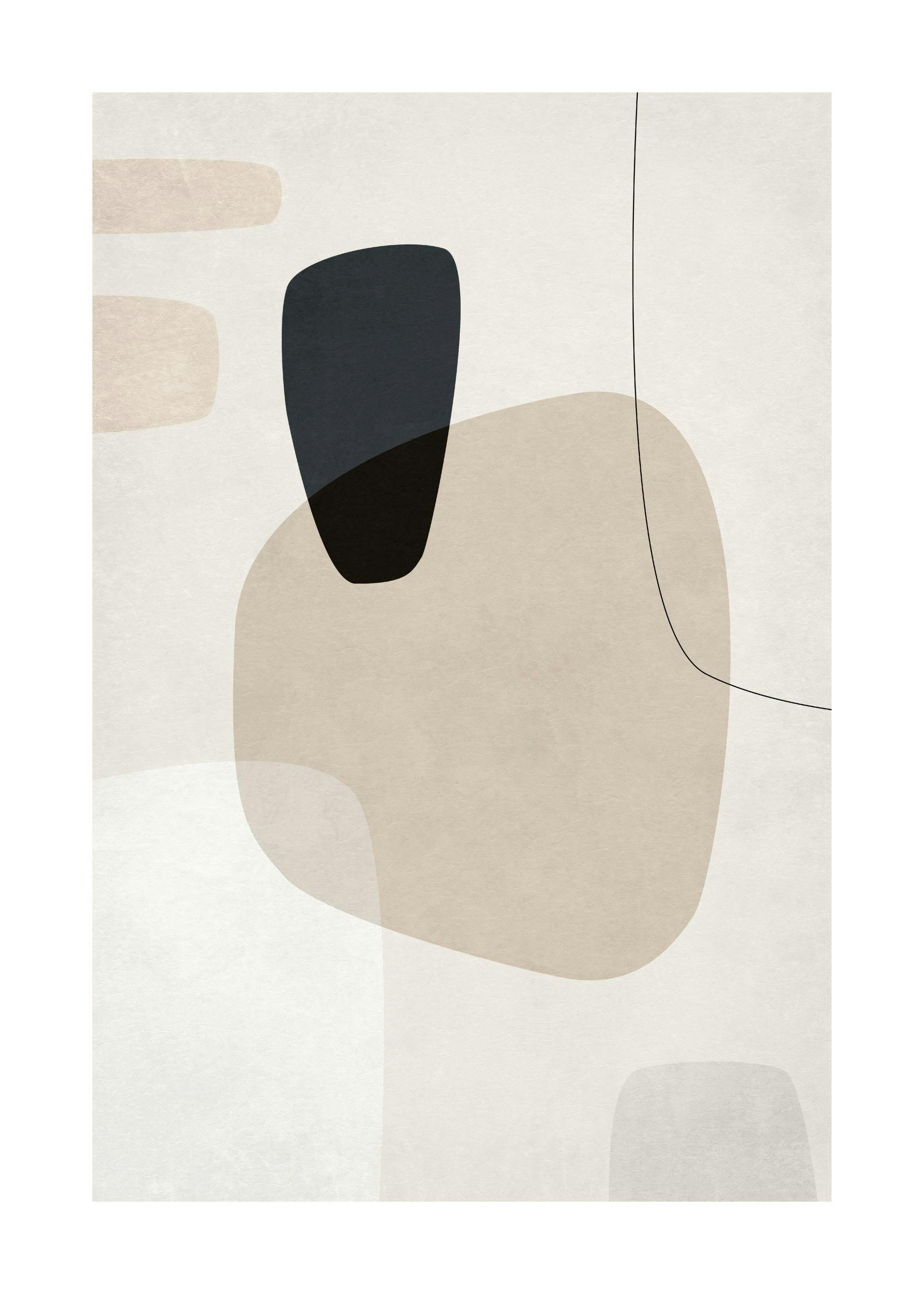 Poster Graphic Neutrals No3 con forme e linee beige, grigio scuro e bianco su sfondo neutro.