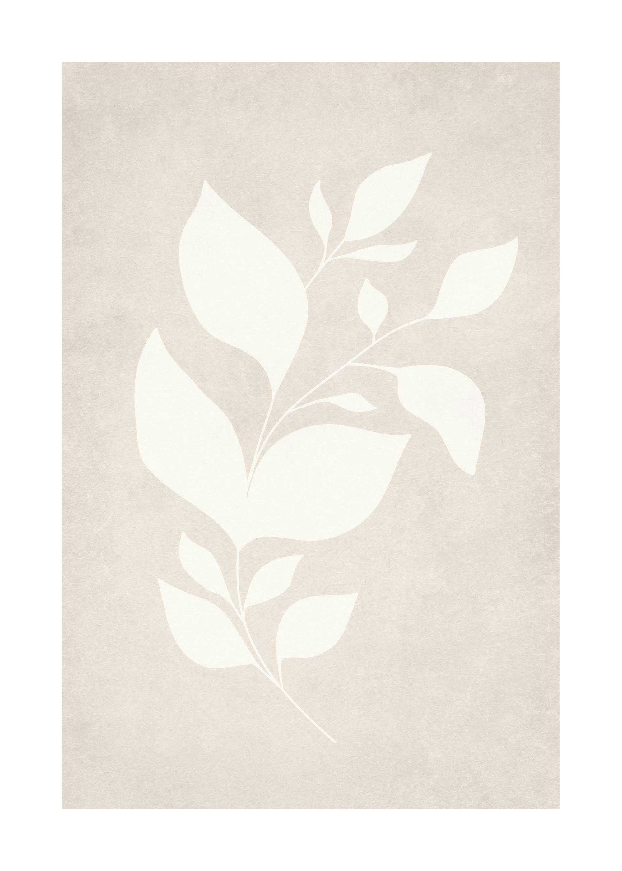 Helles Blattmotiv auf beigem, strukturiertem Hintergrund, botanisches Poster