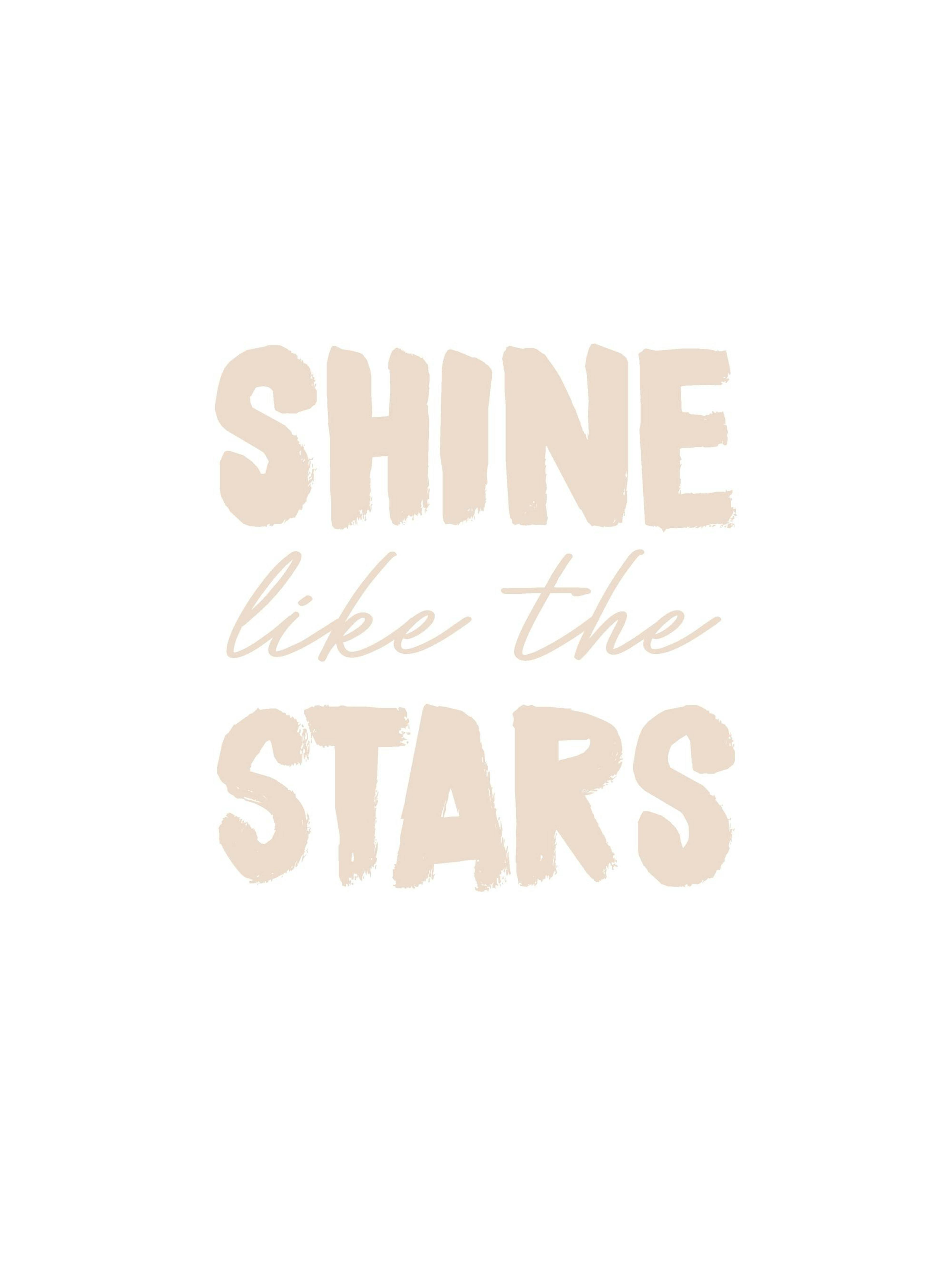 Póster blanco con la cita Shine like the stars en letras beis, ideal para decoración infantil.