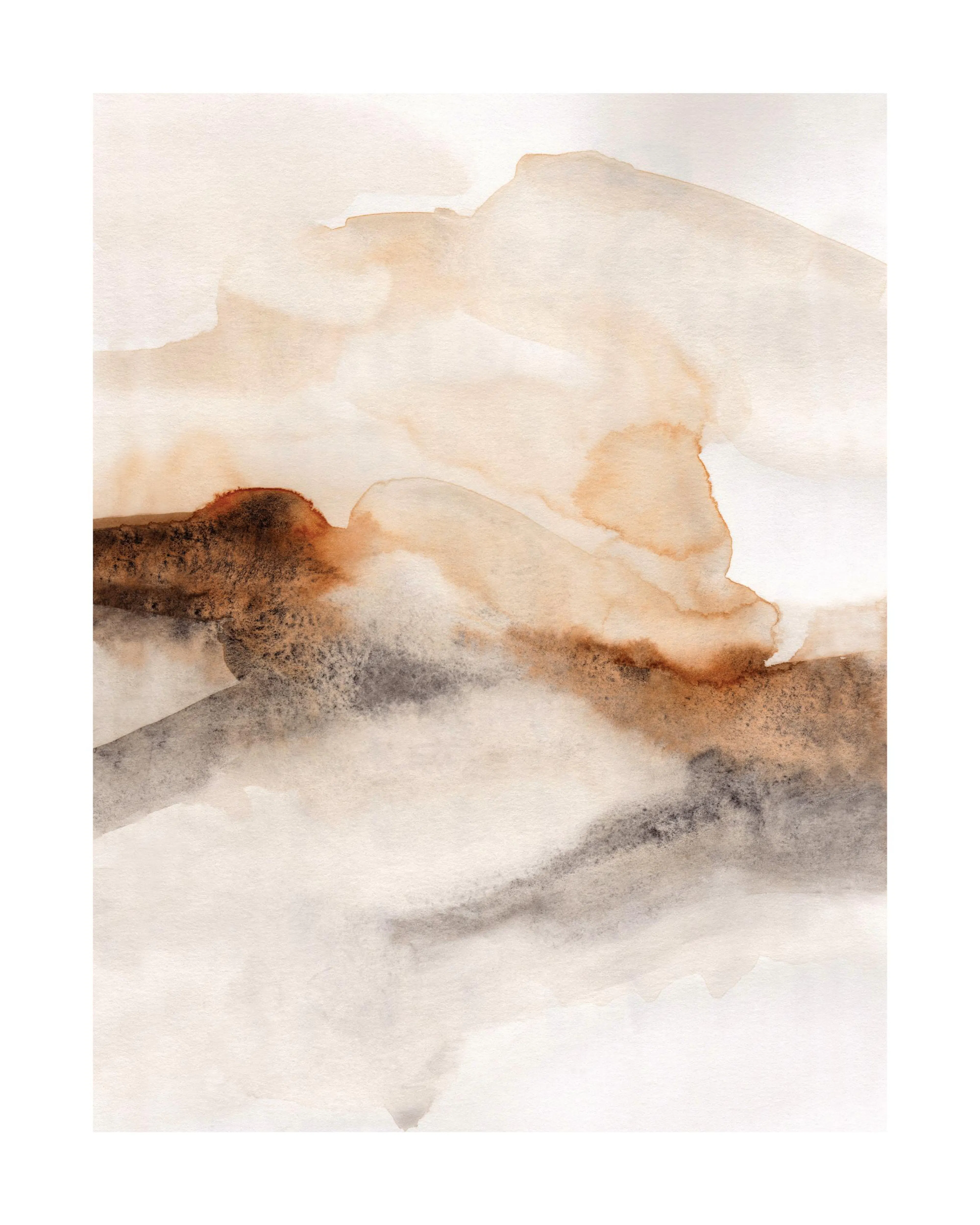 Affiche abstraite aquarelle aux tons brûlés beiges et bruns, style artistique fluide