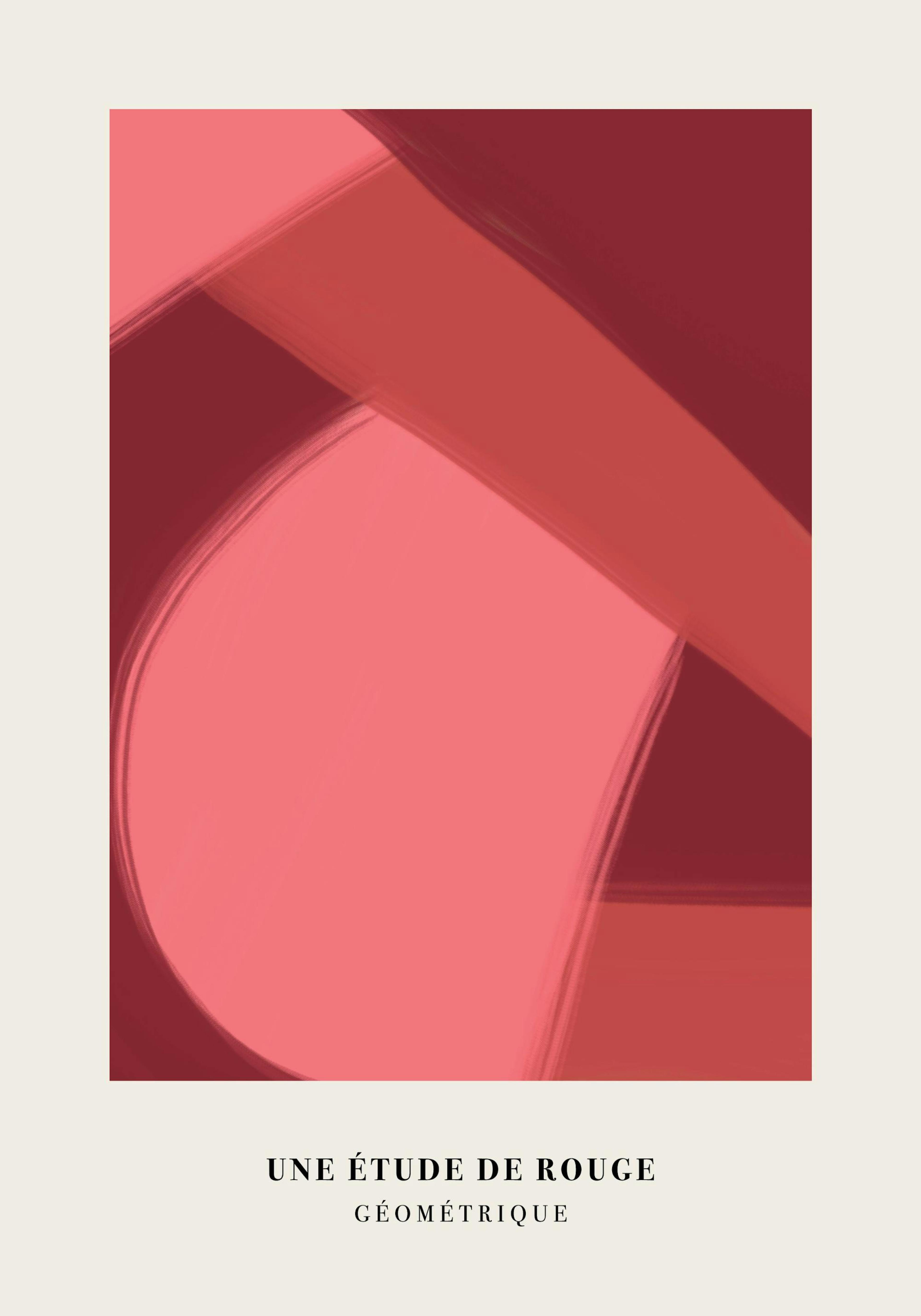 Abstract print with pink and red geometric shapes and lines, a bold art poster design.