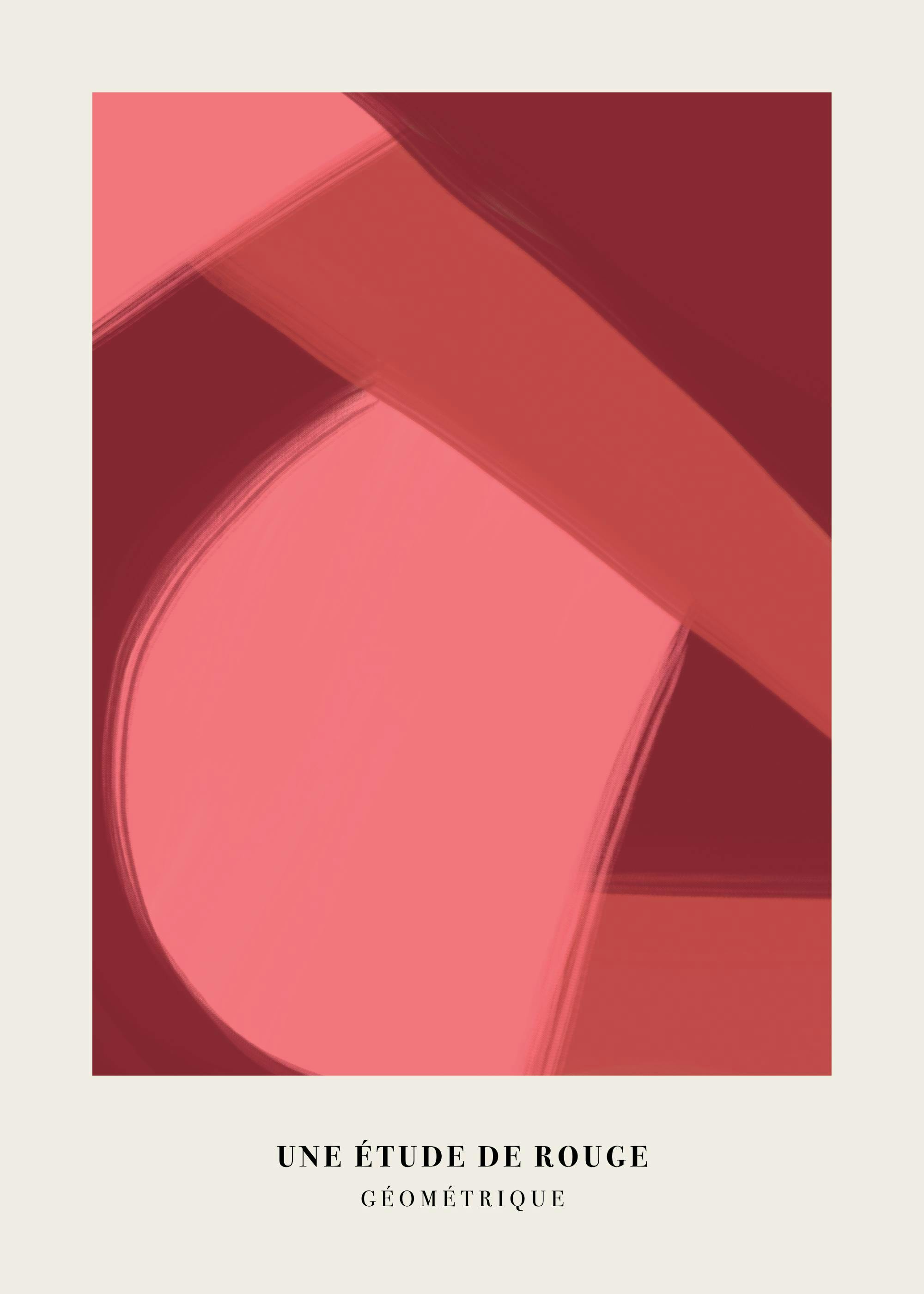 Póster abstracto geométrico en tonos rosa y rojo, estilo moderno con pinceladas suaves.