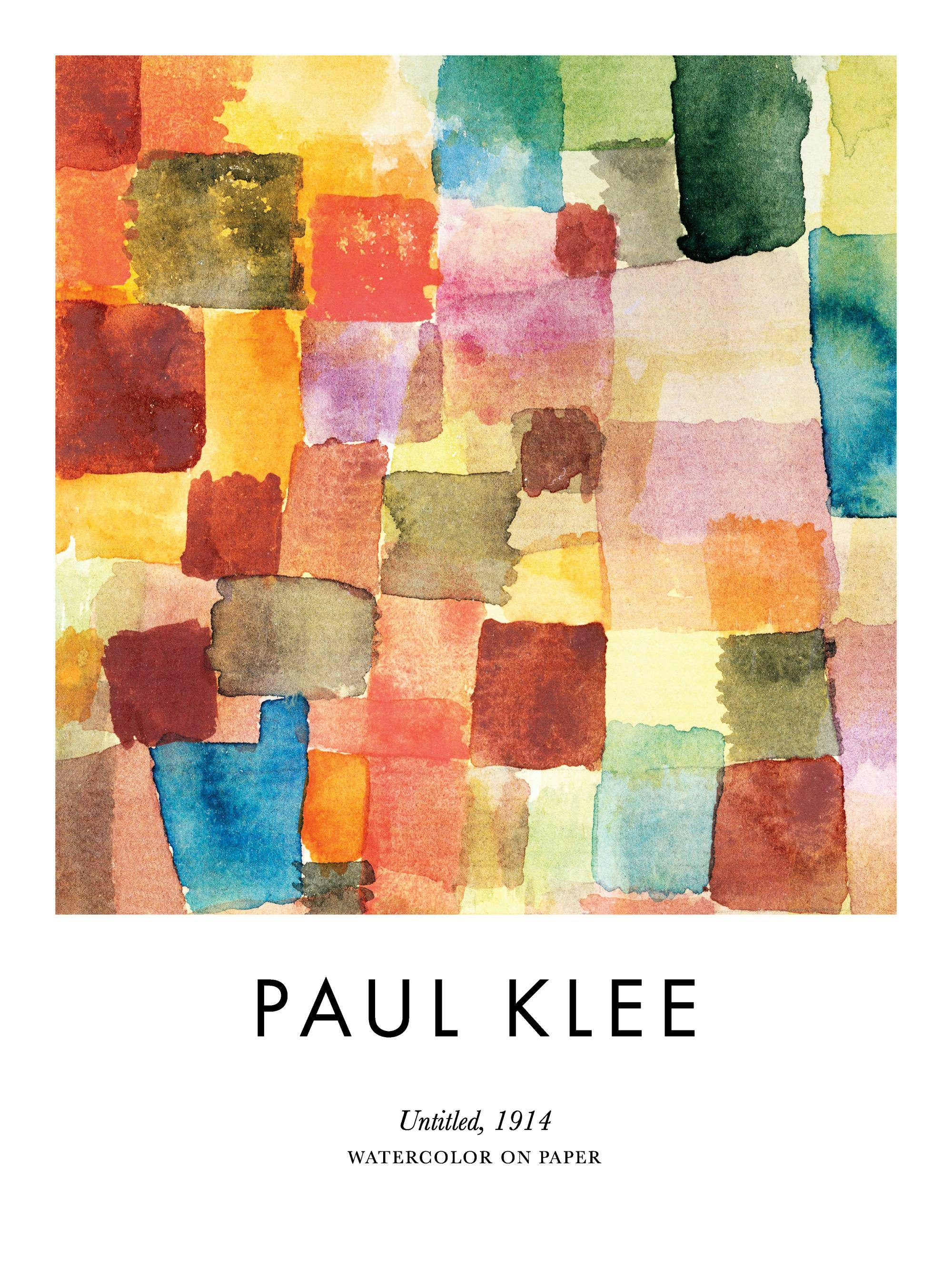 Paul Klee Untitled print, a watercolor poster with colorful squares in various hues and shapes.