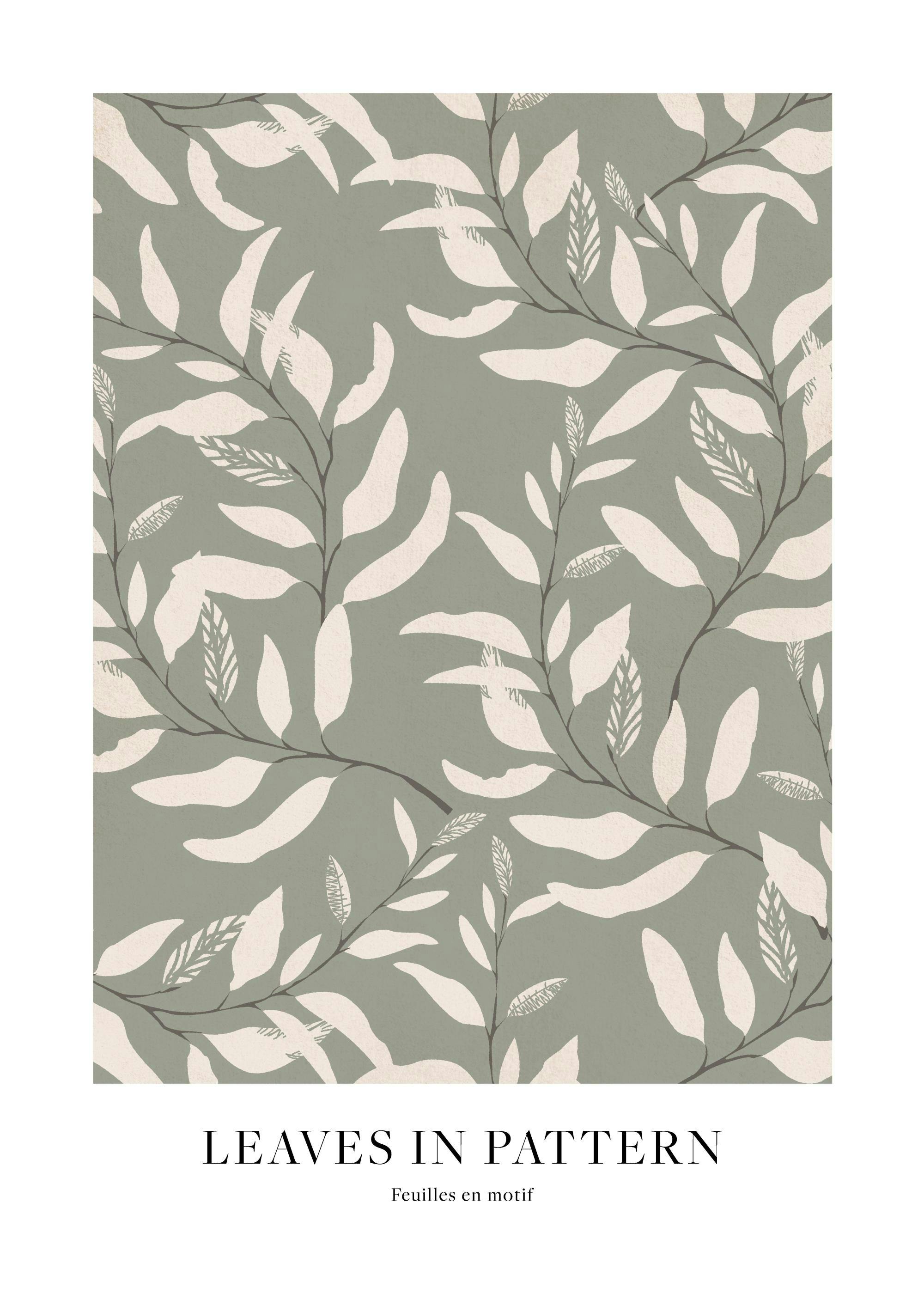Affiche dart motif feuilles beiges et branches sur fond vert, style moderne