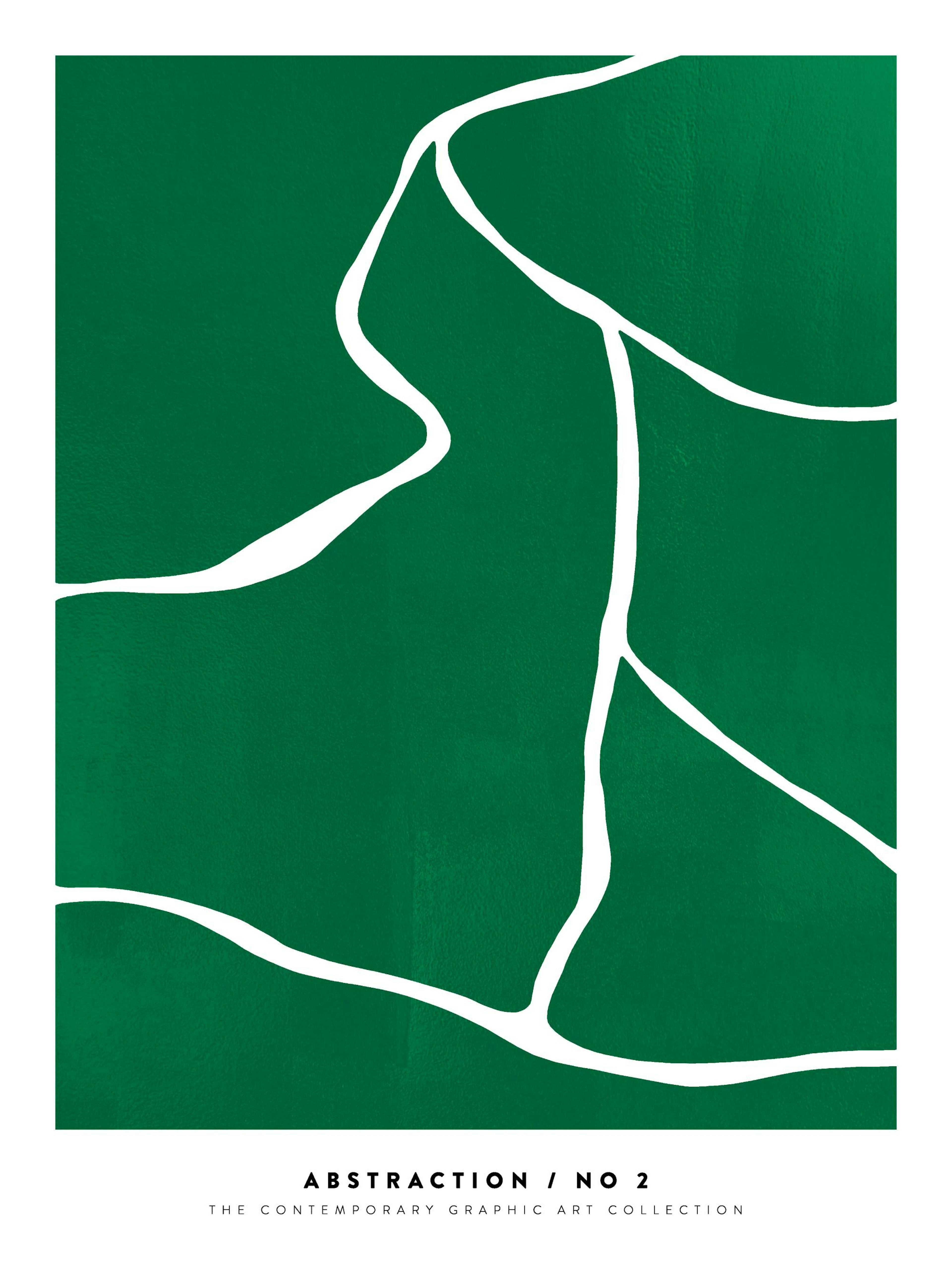 Póster abstracto de campos verdes con líneas blancas orgánicas y textura de lienzo, arte moderno.