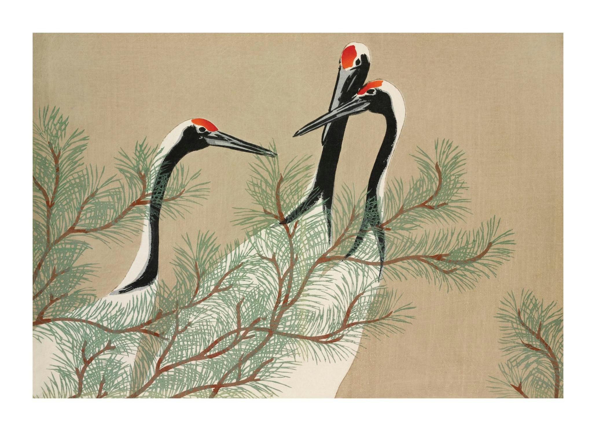Kamisaka Sekka - Cranes from Momoyogusa Print (21x30 cm)