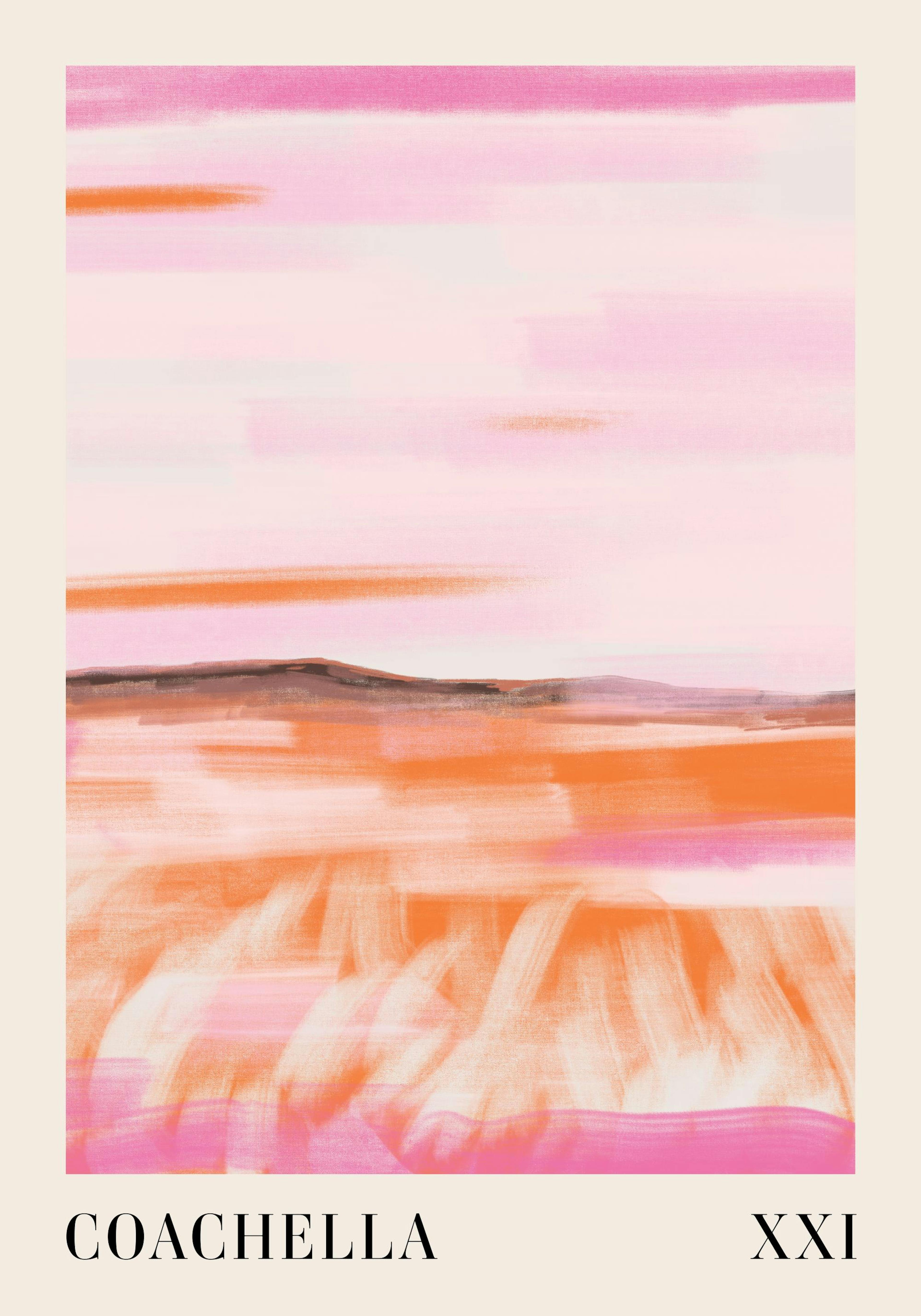 핑크와 오렌지 색상의 추상적인 코첼라 계곡 풍경 포스터