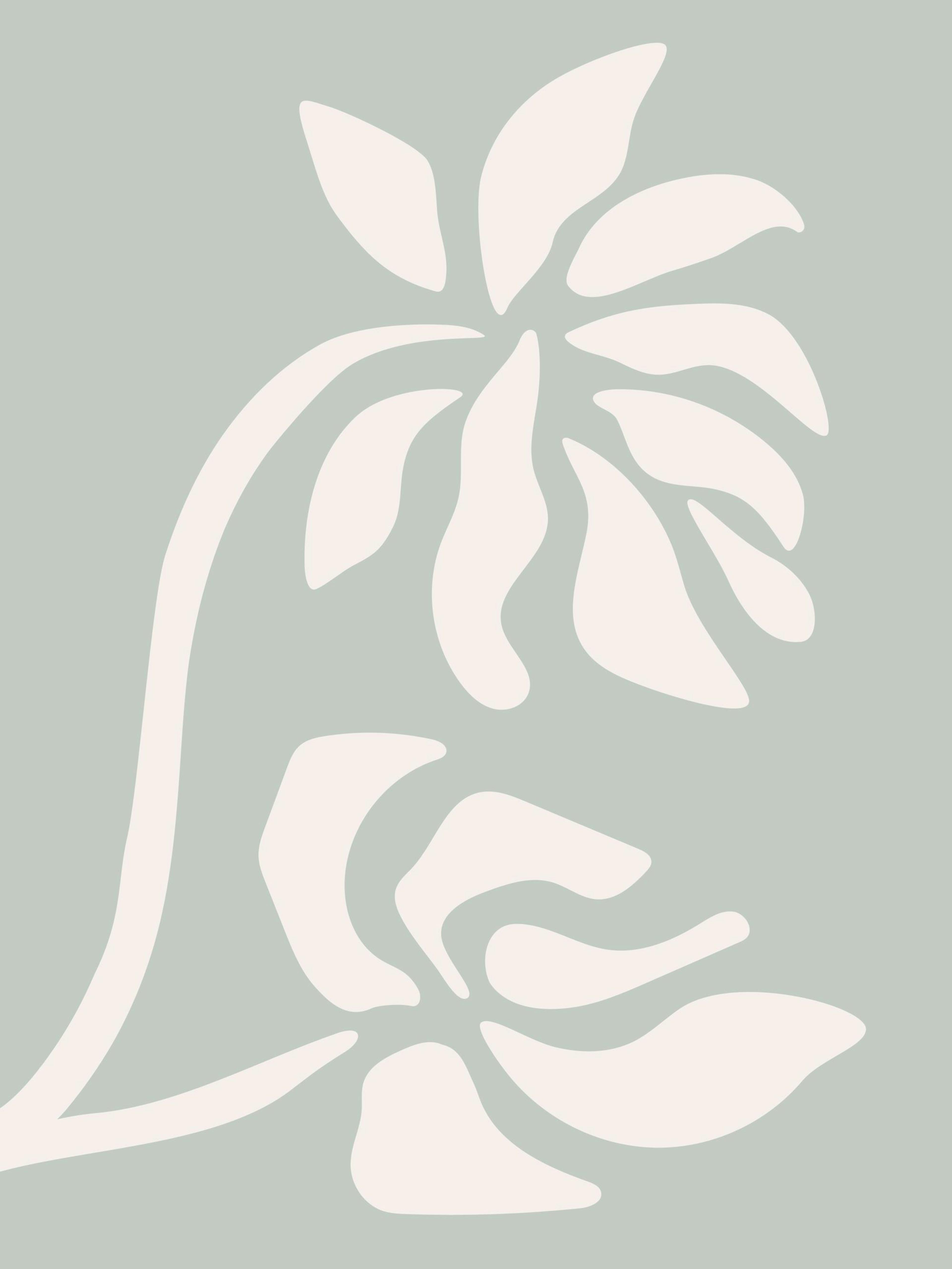 Graphical art print with two white florals on a serene green background, creating a calming, modern floral poster.