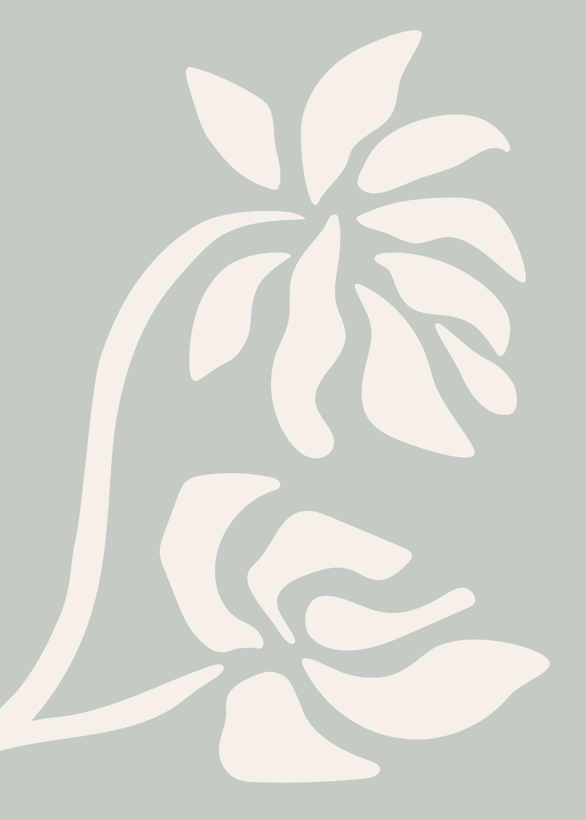 Póster artístico con dos flores blancas de estilo gráfico sobre fondo verde claro, diseño floral minimalista.