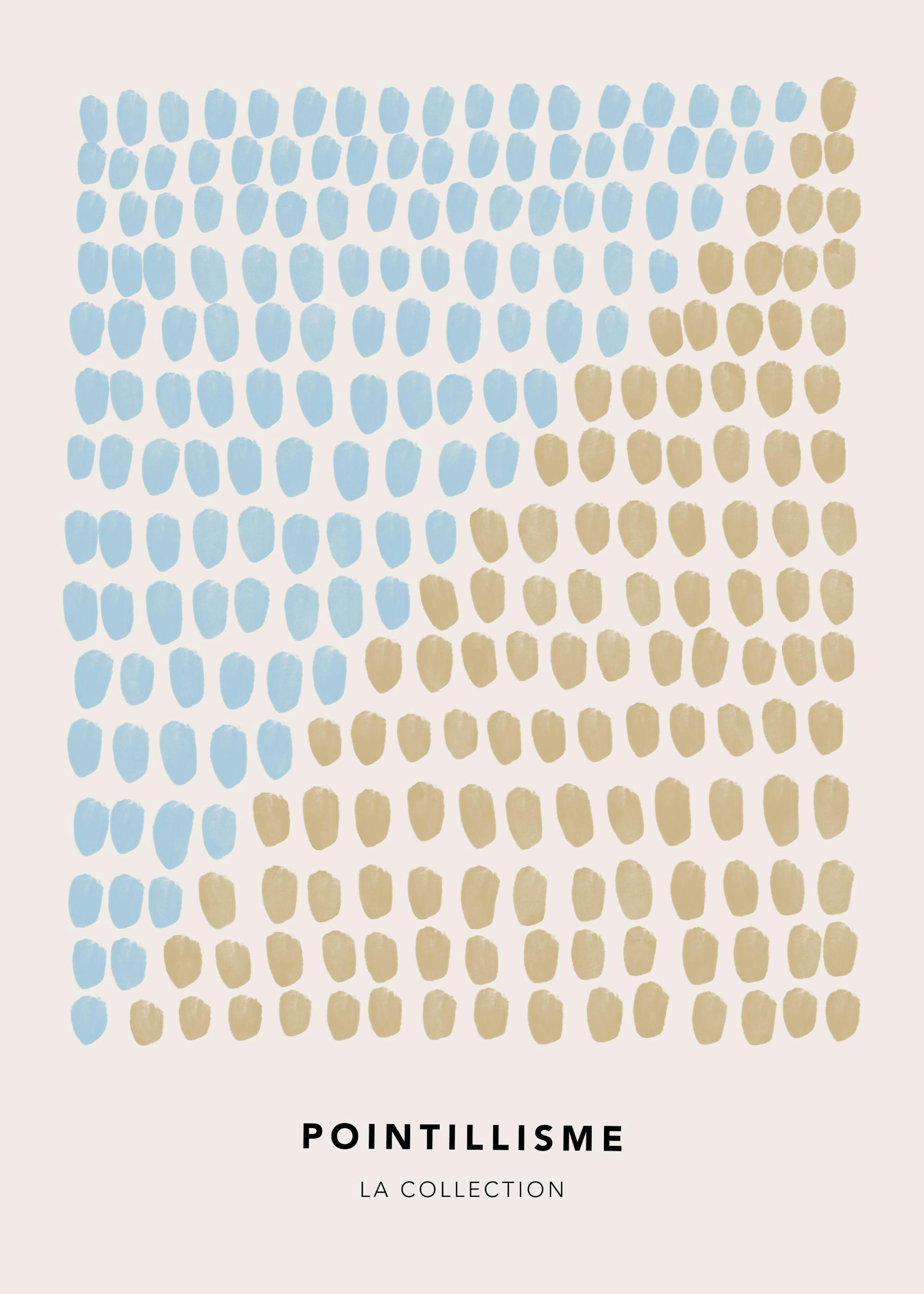 Póster de arte con patrón de puntos azul claro y beige en filas.