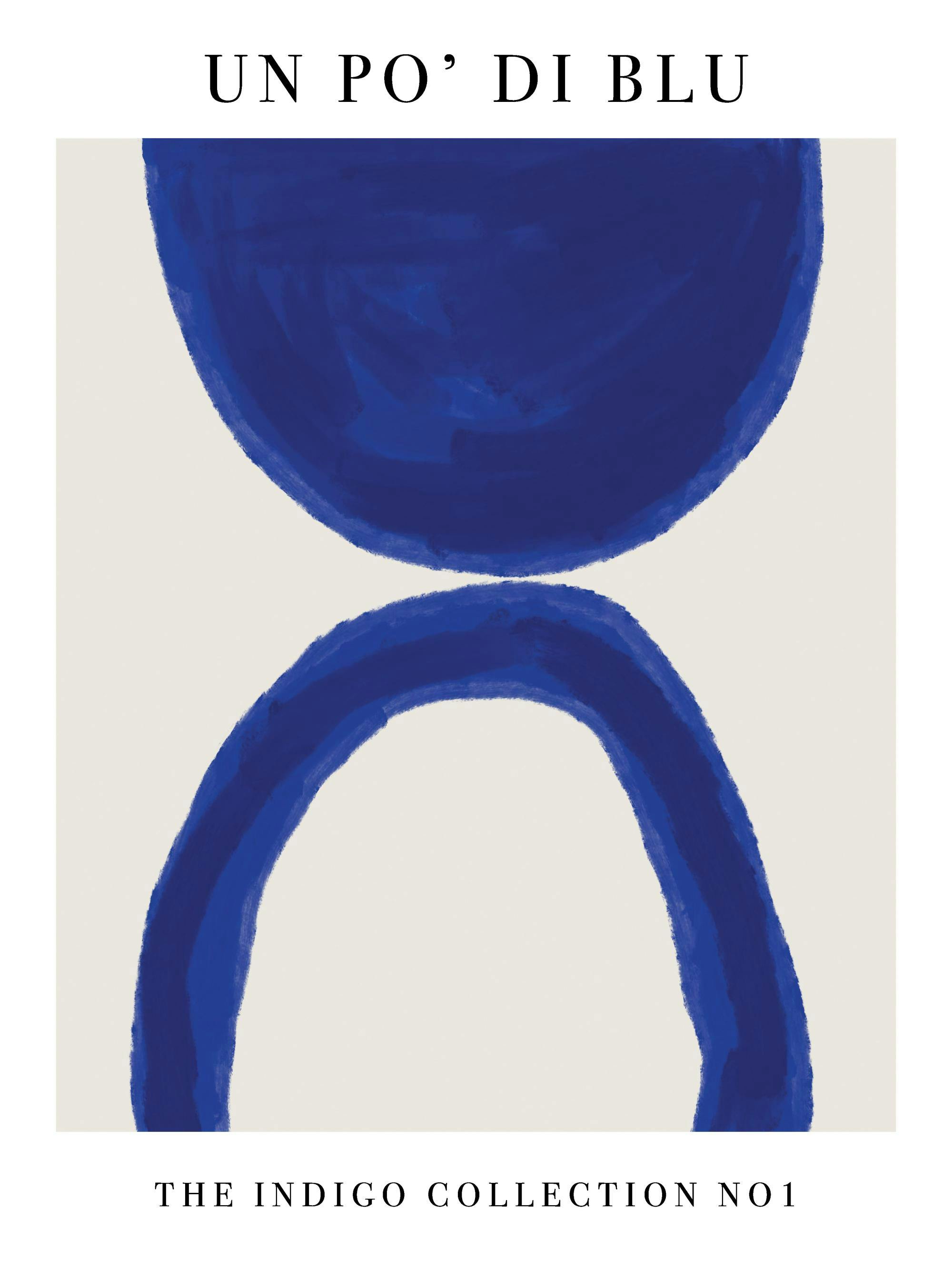 Abstract blue shapes on beige poster print, Un Po Di Blu No1 artwork print.
