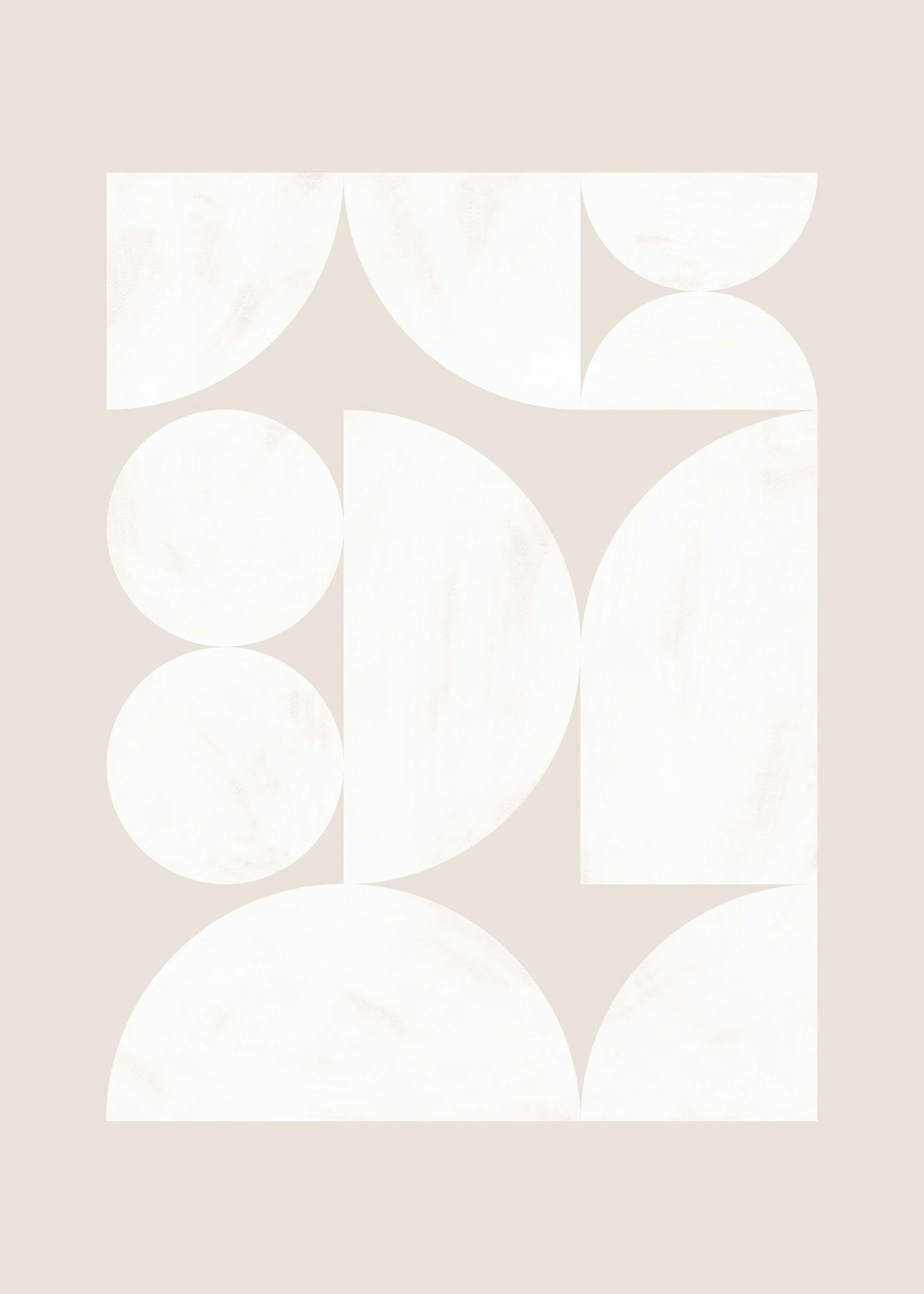 Poster geometrico con forme bianche e beige su sfondo neutro