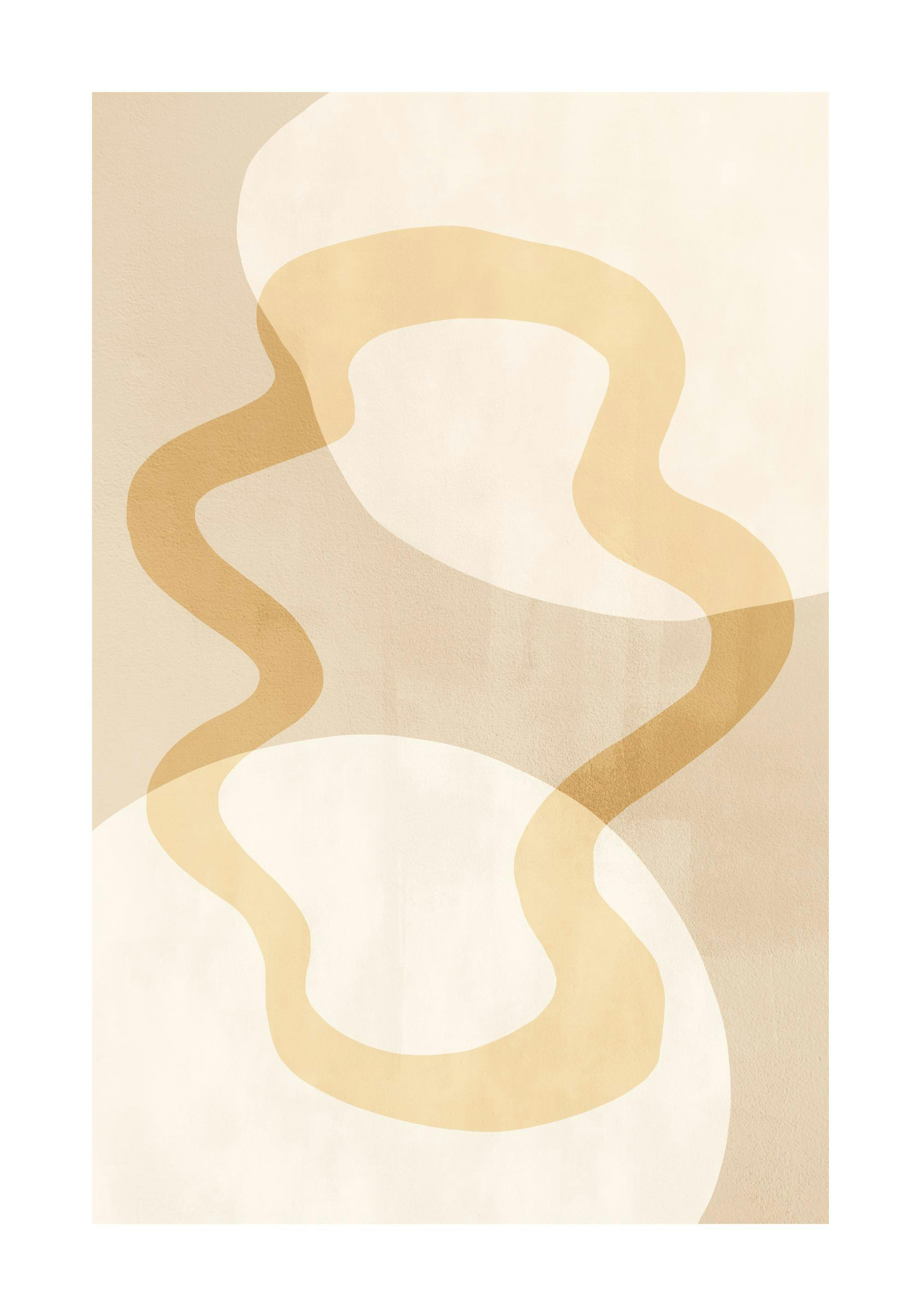 Abstract art print with flowing yellow and beige shapes creating a modern, neutral design.