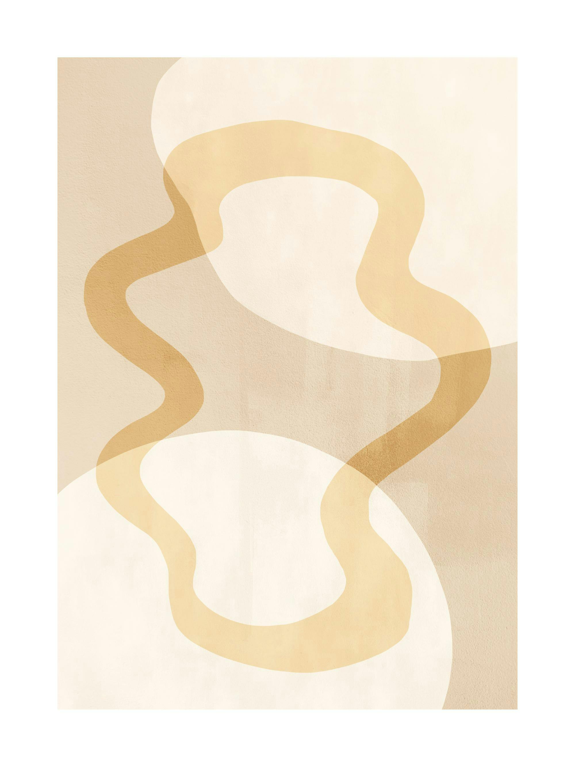 Póster abstracto con formas onduladas amarillas y beige, arte moderno de pared