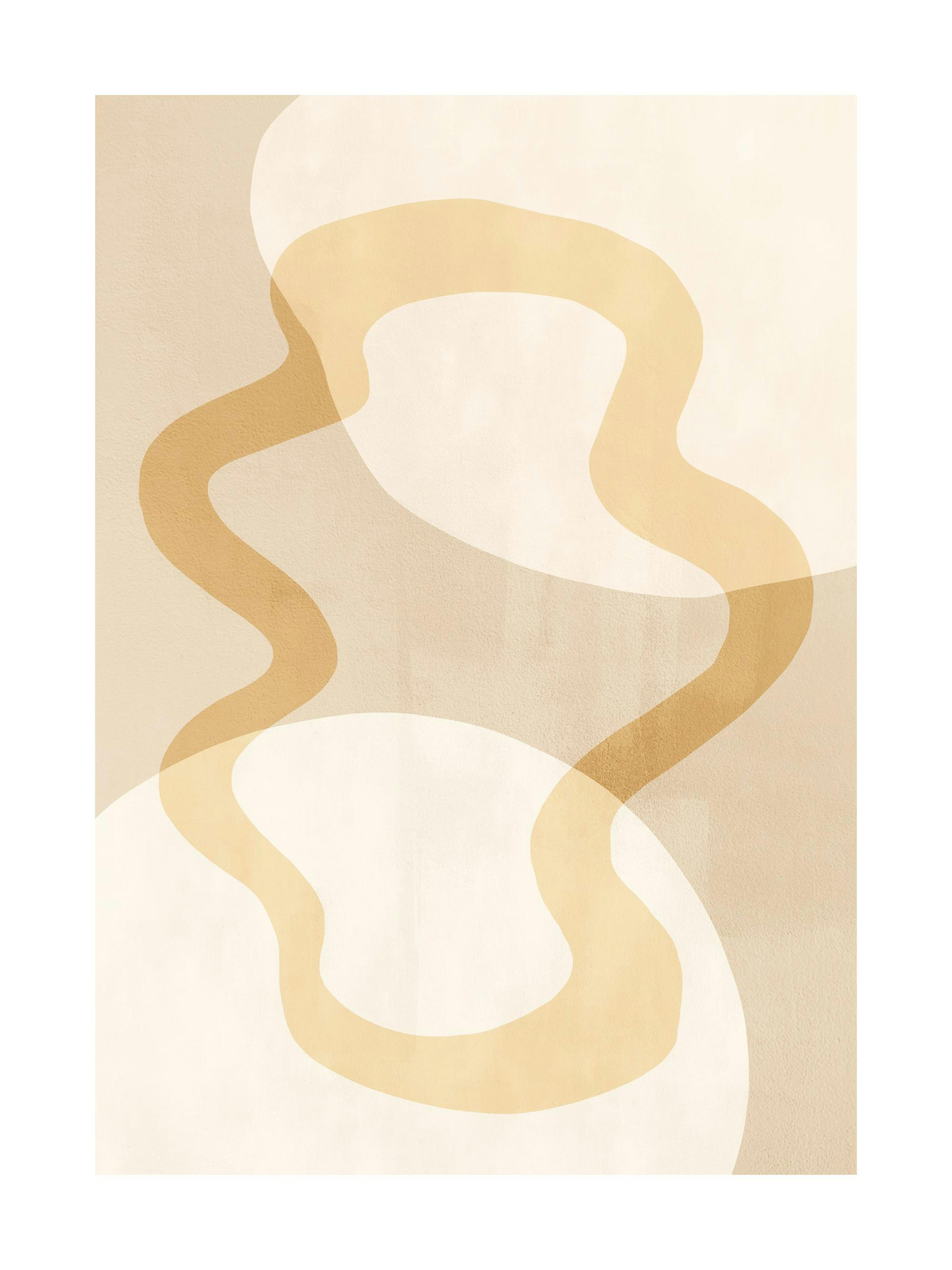 Abstract art print with flowing yellow and beige shapes creating a modern, neutral design.