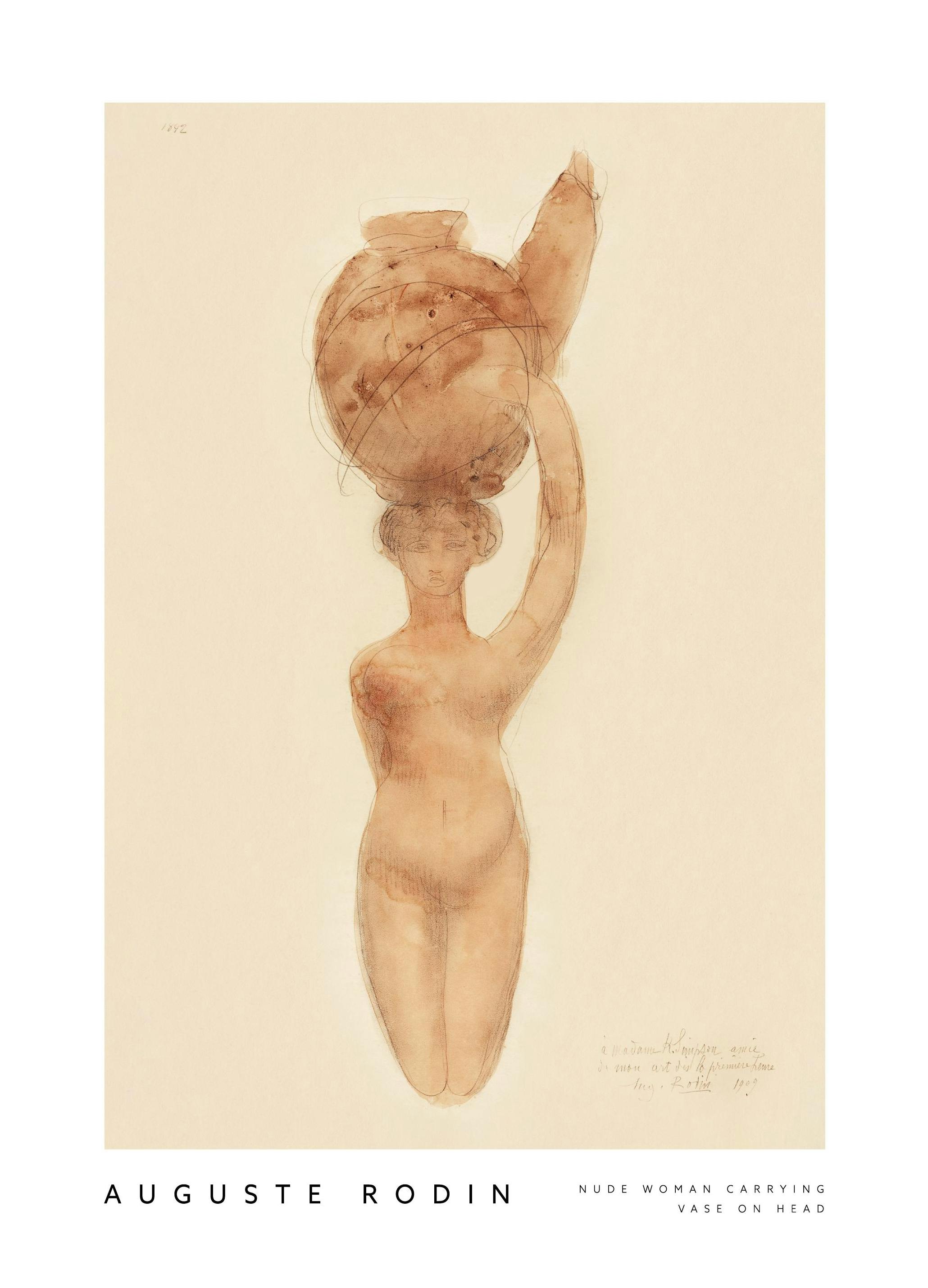 Auguste Rodin - Nude Woman Carrying Vase on Head Affiche (30x40 cm) - Peintures de peintres célèbres