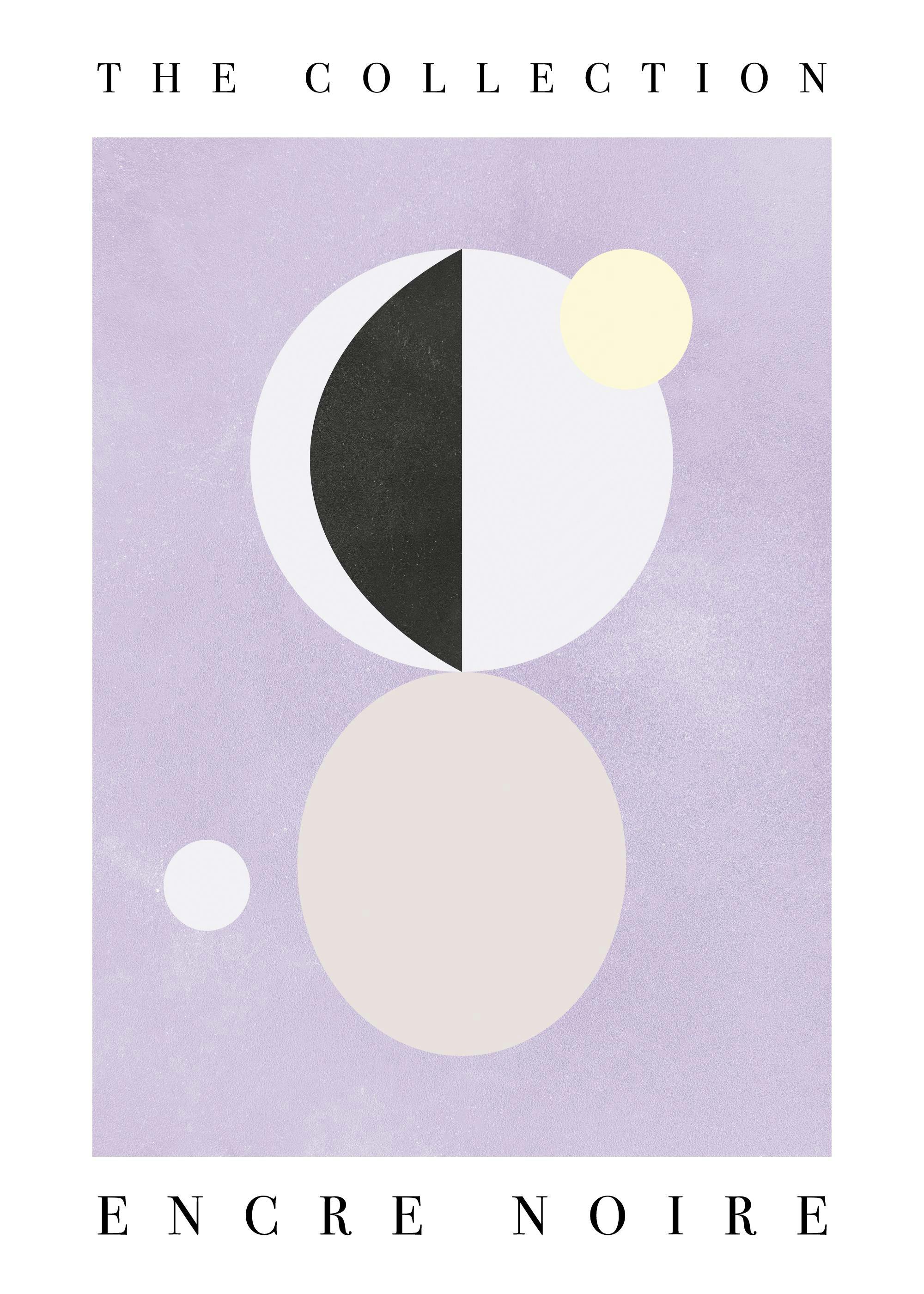 Abstract Encre Noire print with circles in pastel colors and black, purple background poster.