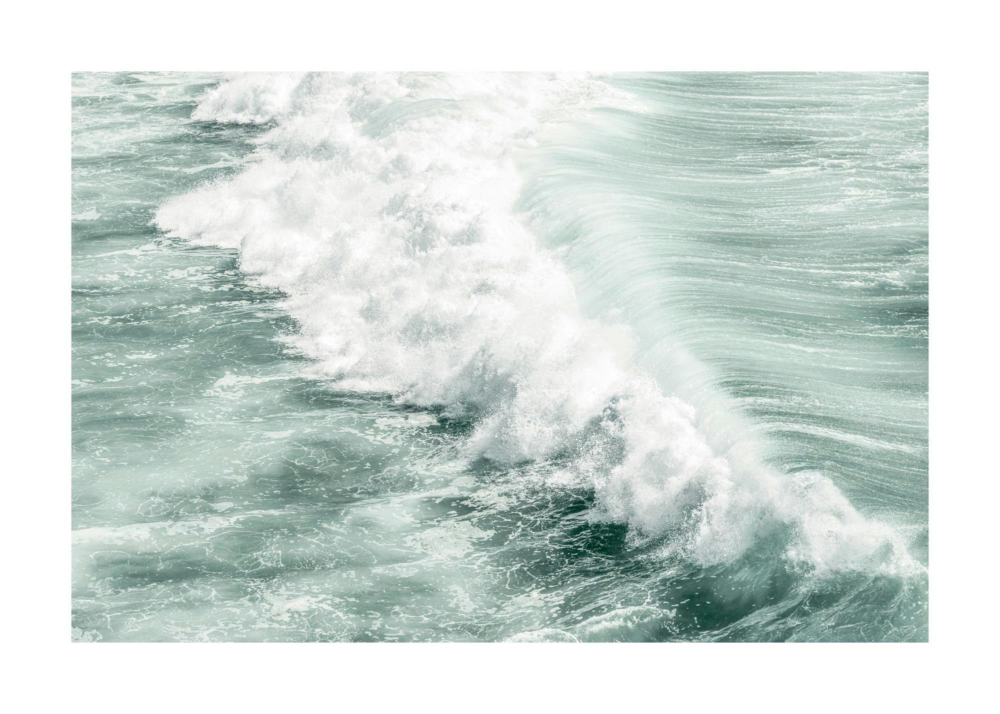 Affiche de photographie de vague turquoise, grande vague deau avec écume blanche, style paysage