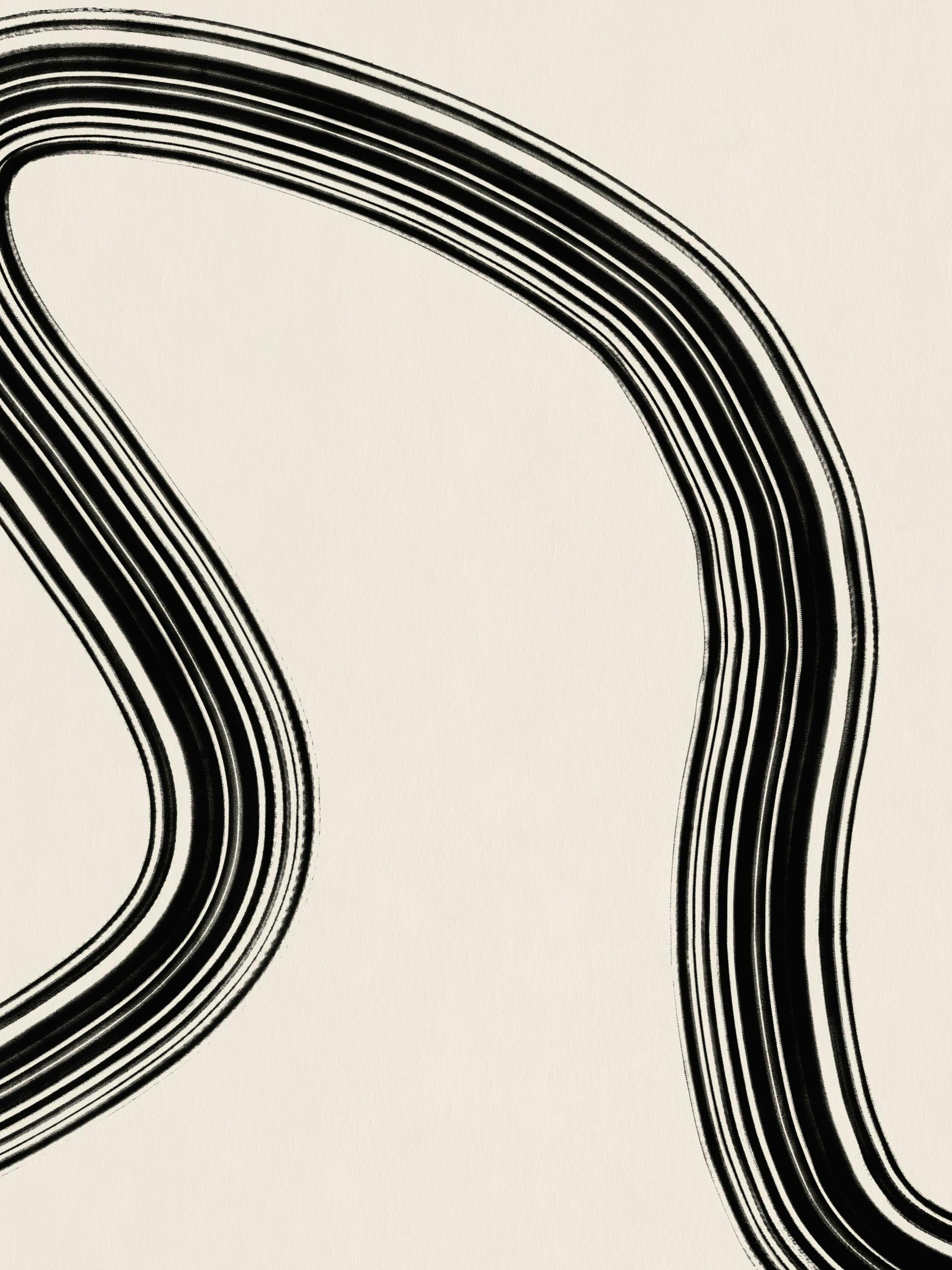Black Curve No2 poster print with a black wavy line and stripes on a beige background