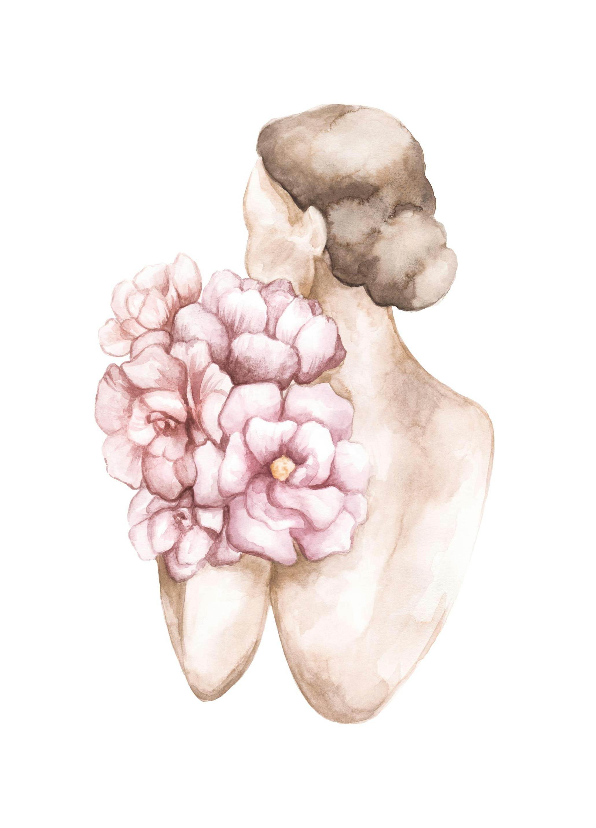 Watercolor Femme Flowers Poster (50x70 cm)- Quadros de aguarelas