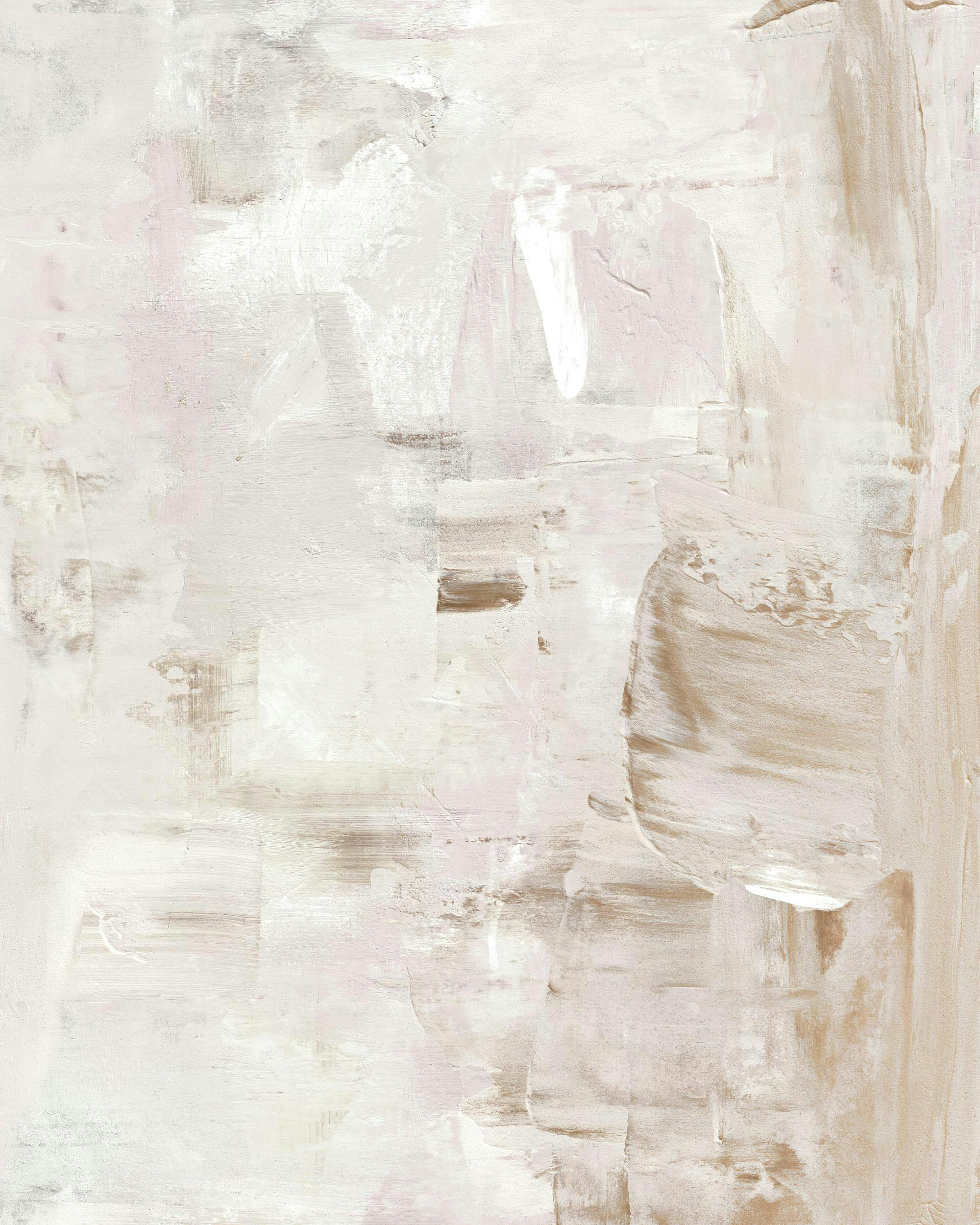 Poster di pittura astratta acrilica con tratti beige, bianco e rosa tenue