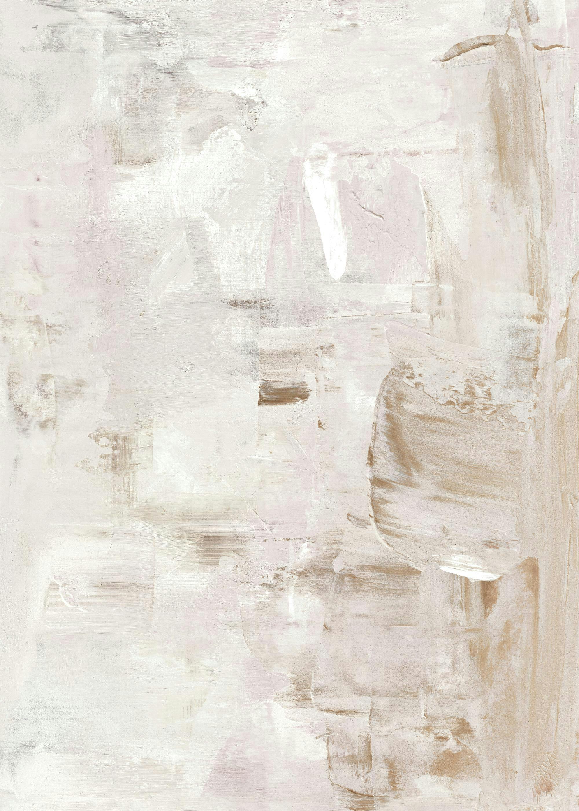 Poster di pittura astratta acrilica con tratti beige, bianco e rosa tenue