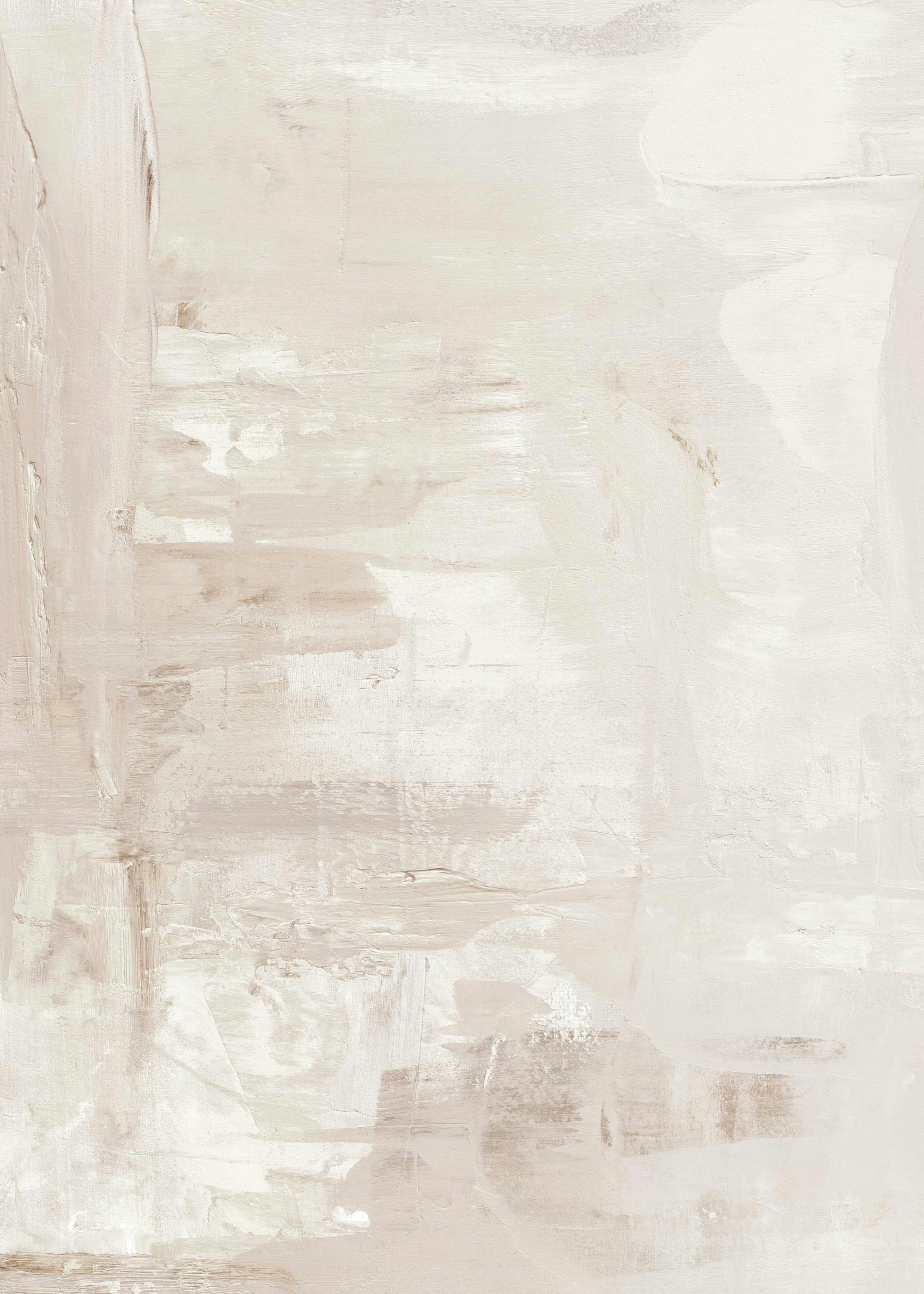 Affiche dune illustration abstraite en beige, rose et blanc avec coups de pinceau visibles. Style moderne.