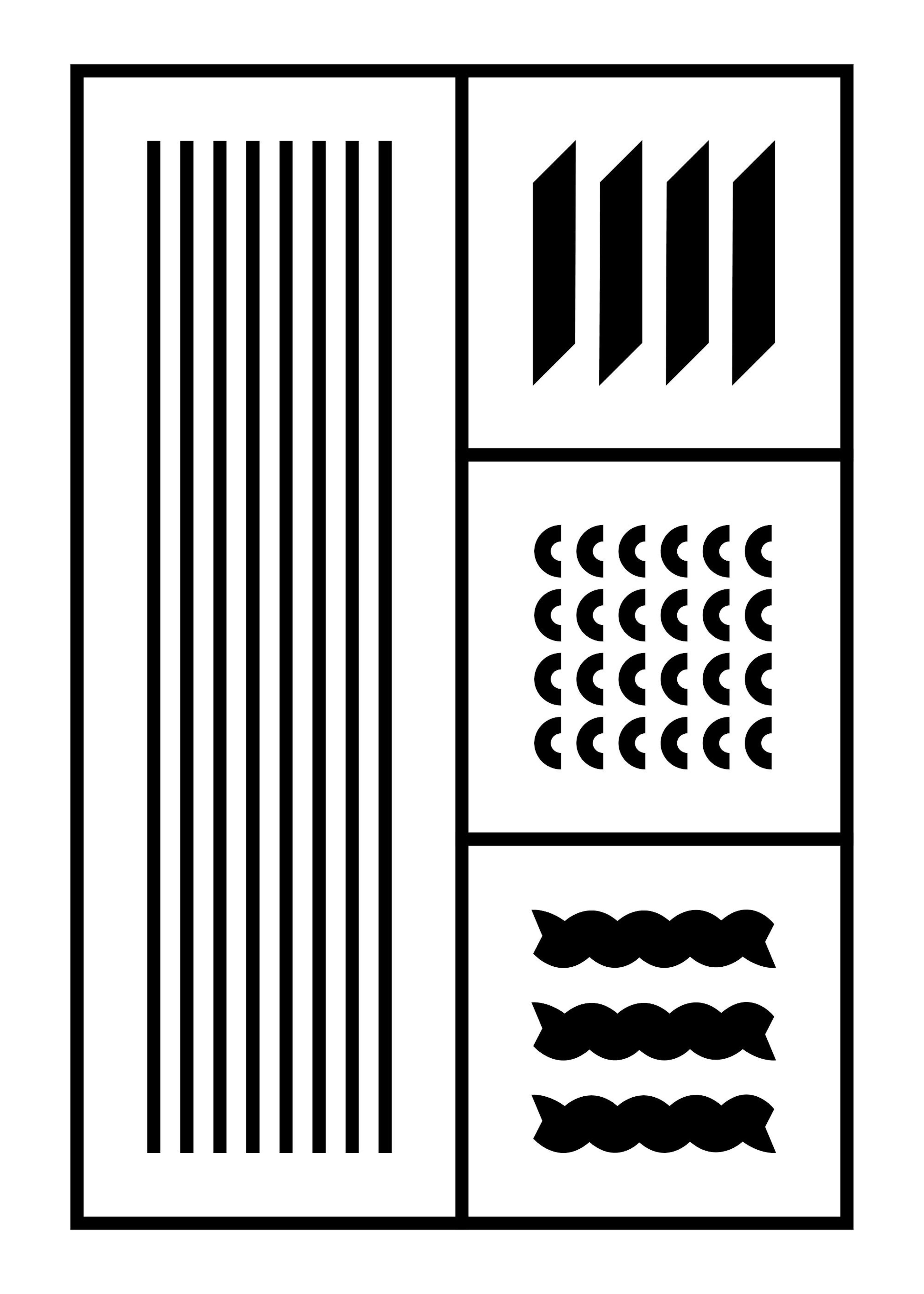Black and white pasta geometry print with linear, angled, and curved pasta shapes. Perfect kitchen poster.