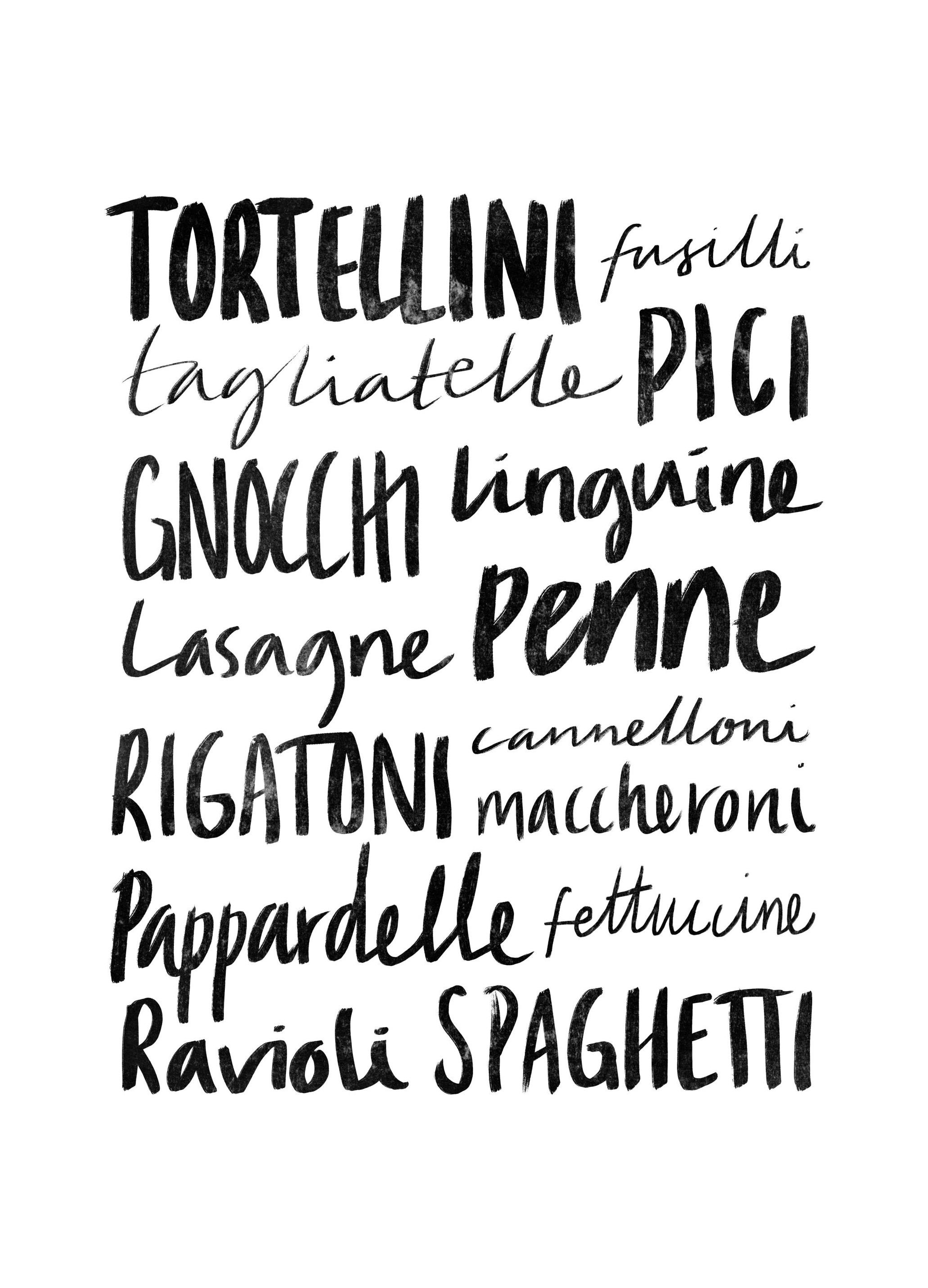 Pasta Varieties Poster (21x30 cm)- Tipografia
