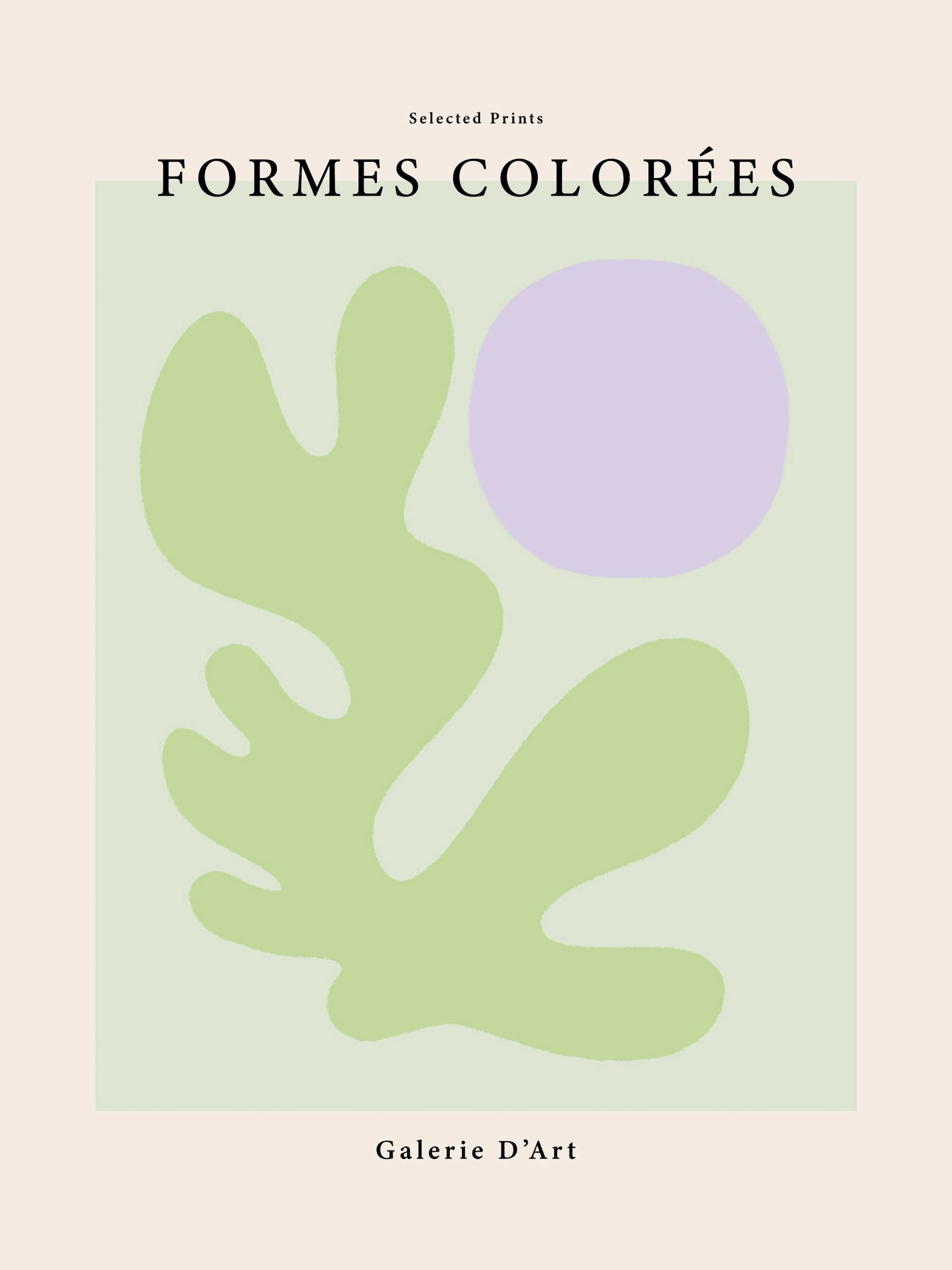 Abstract Formes Colorées No2 poster print with green shape, purple circle, light green square, beige background