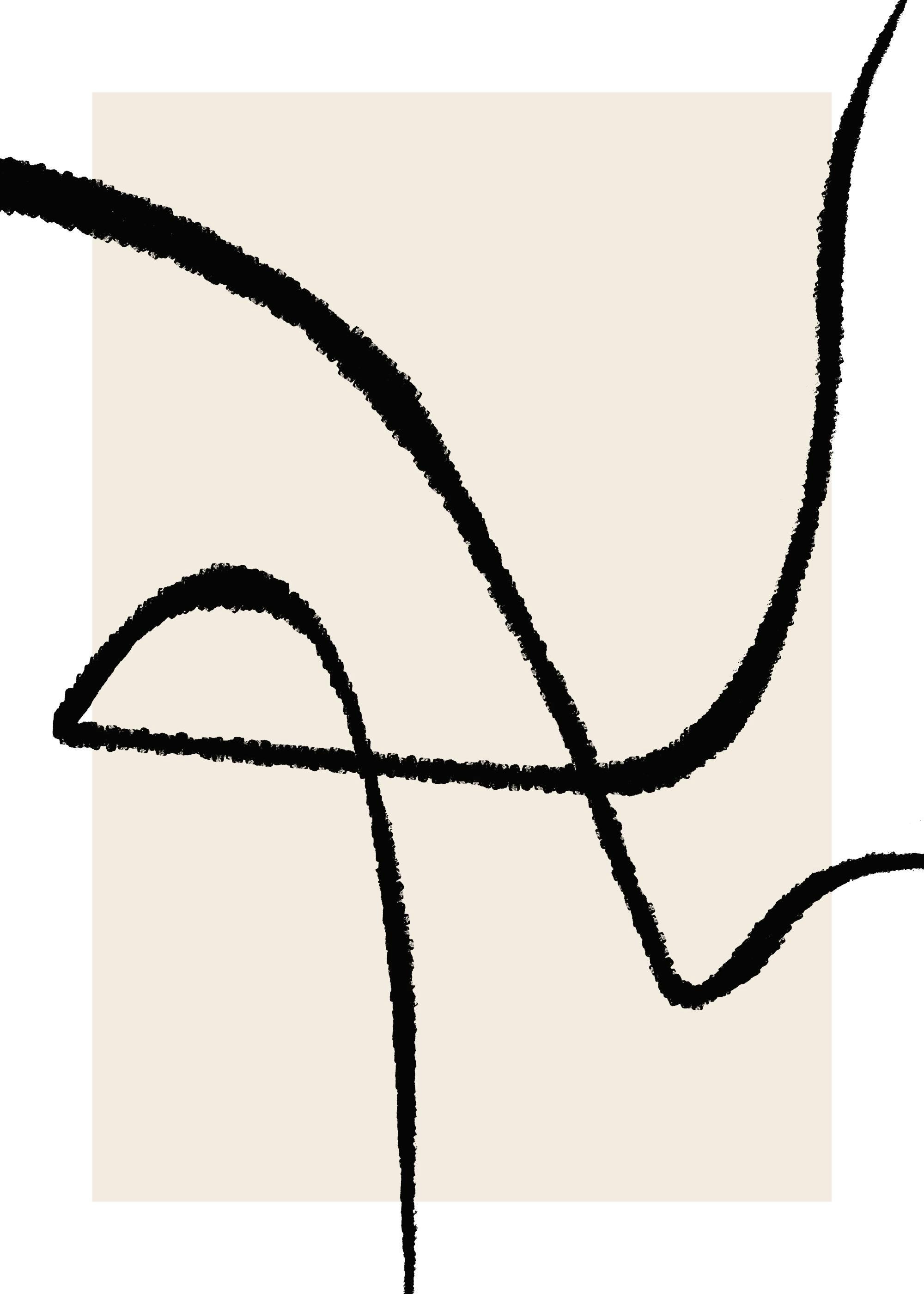 Affiche abstraite minimaliste avec des lignes noires épaisses sur un carré beige clair et fond blanc