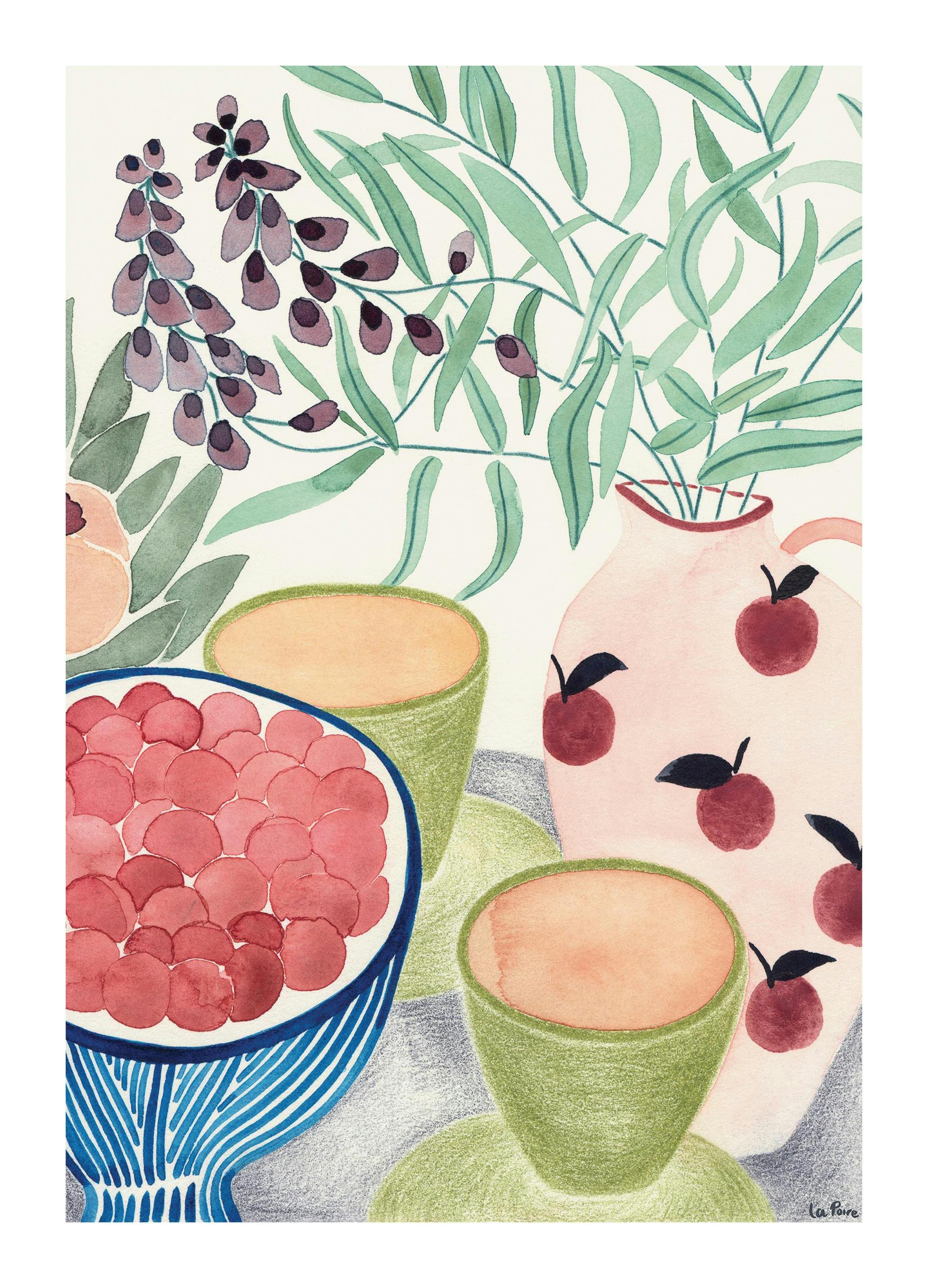 La Poire - Still Life with Tea and Grapes Poster (30x40 cm)- La Poire