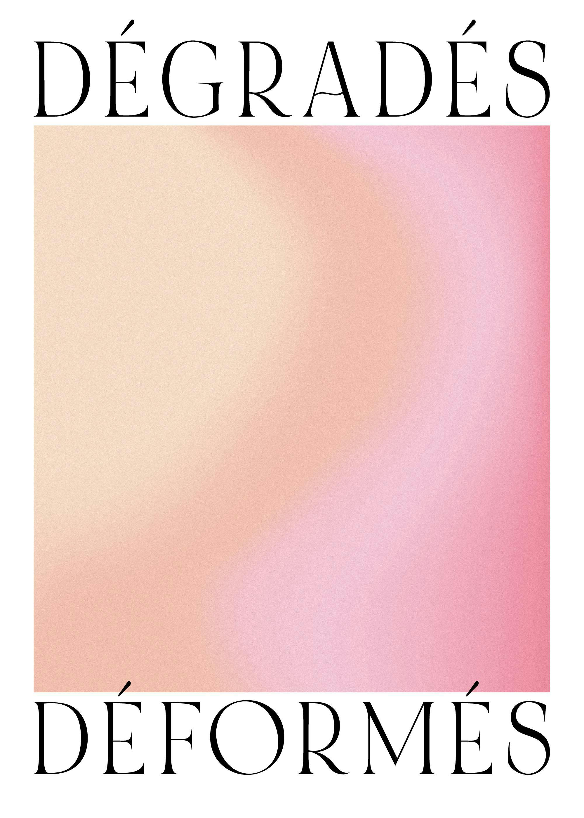 Affiche avec dégradés rose, orange et jaune, effet granuleux, et texte noir typographie