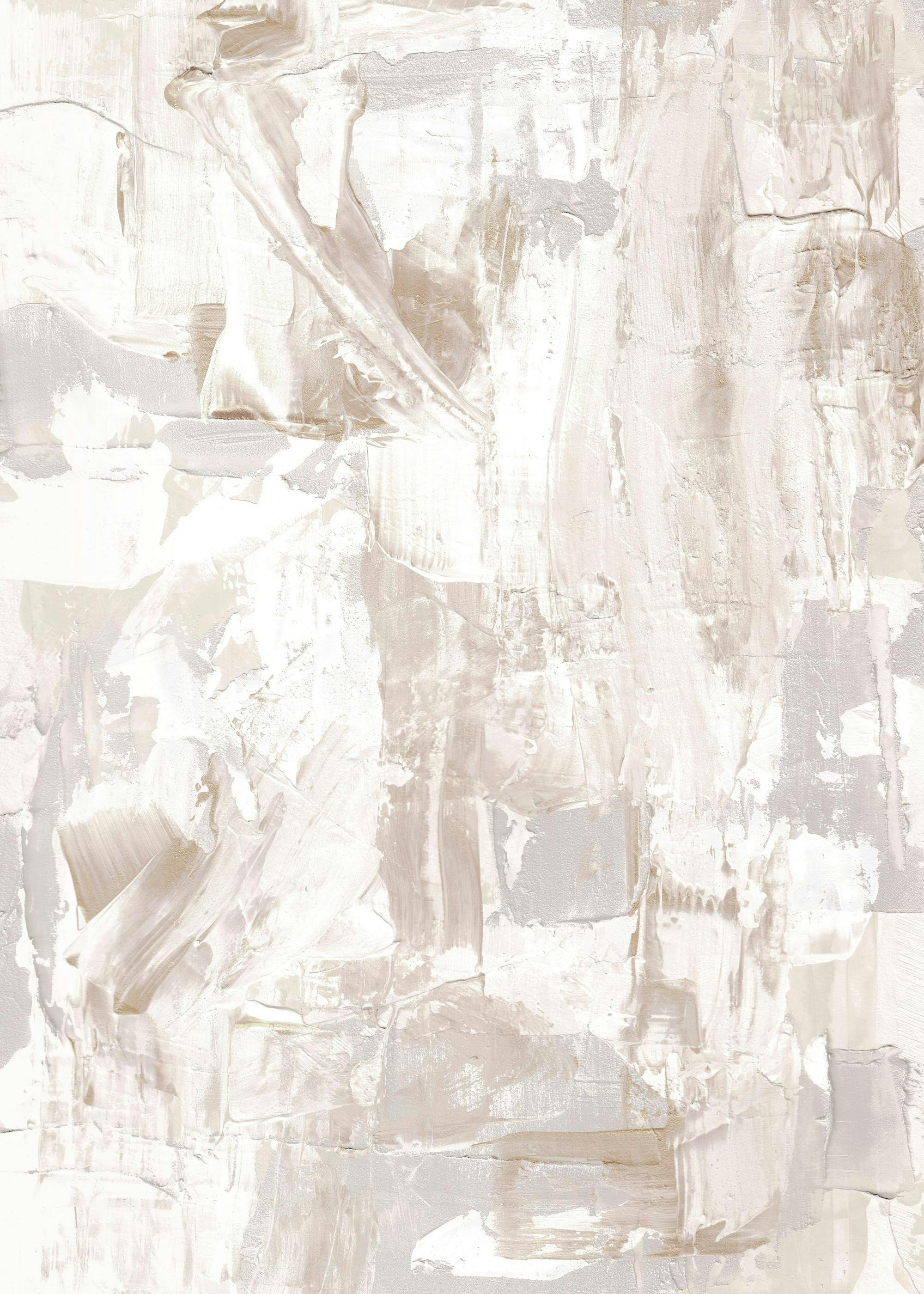 Abstrakt akrylmålning med texturerade penseldrag i beige, vitt och grått, skapar ett modernt mönster för väggkonst.