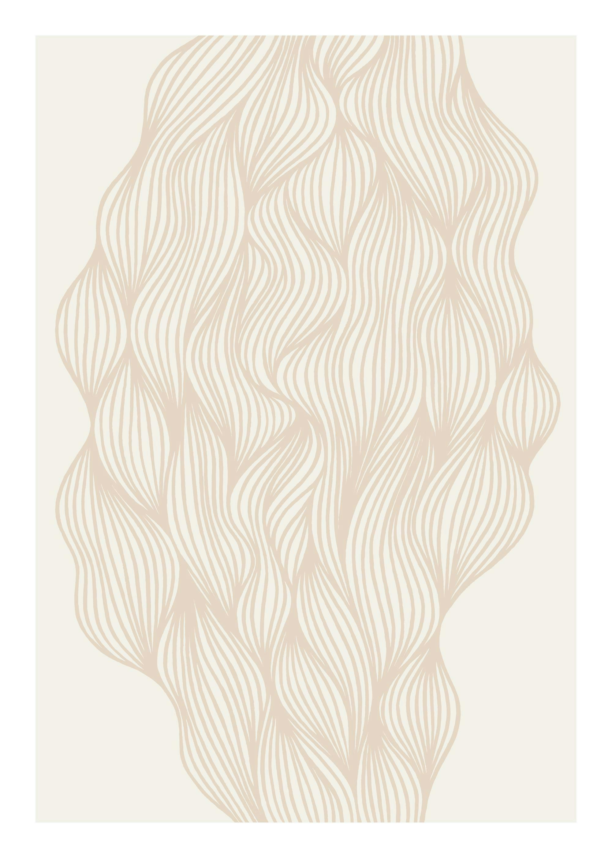 Abstract beige wavy lines on a light background, creating an organic flowing pattern. Modern home decor print.