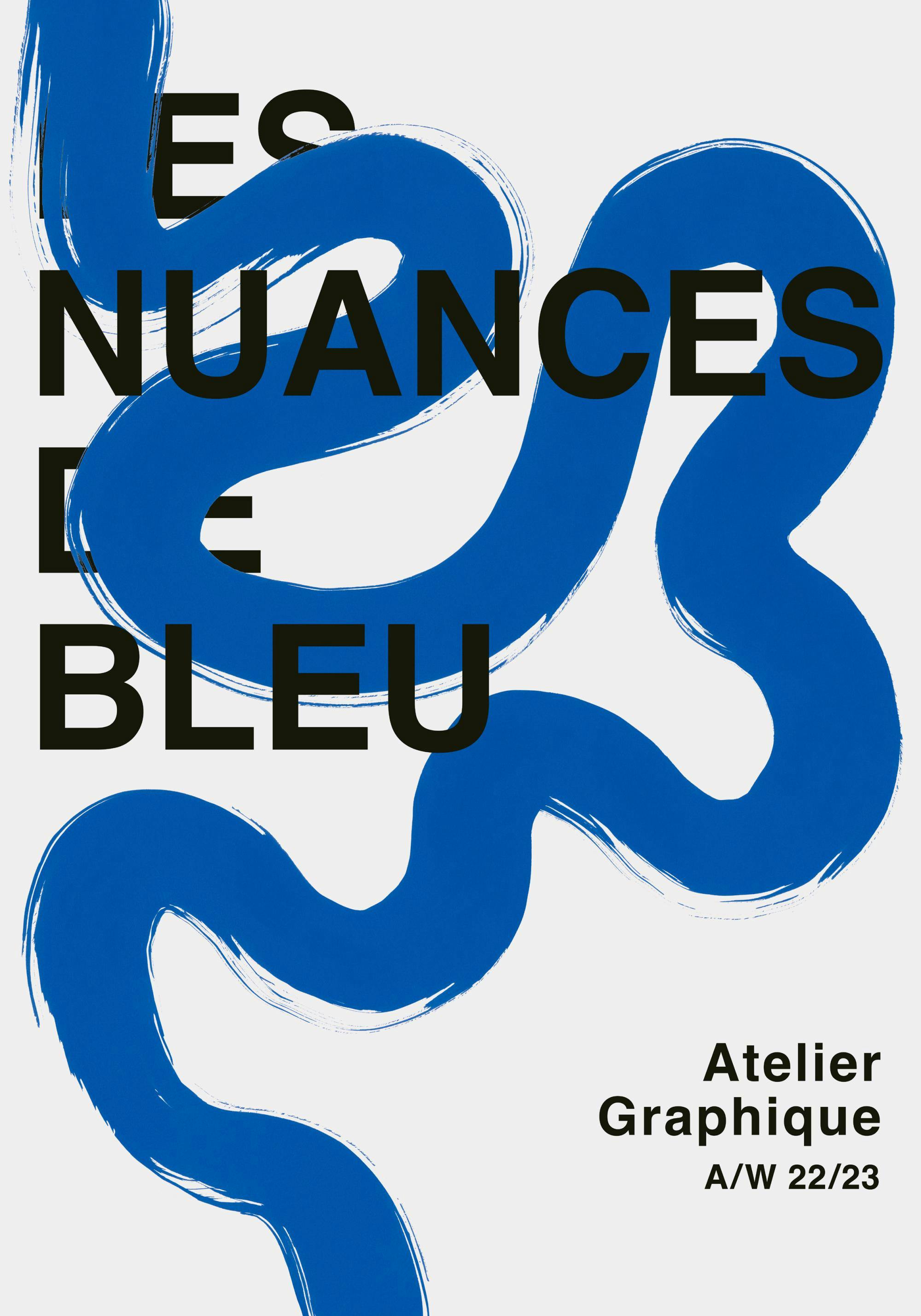 Poster med en dynamisk, penslad blå linje som slingrar sig över en vit bakgrund, med svart text över linjen.