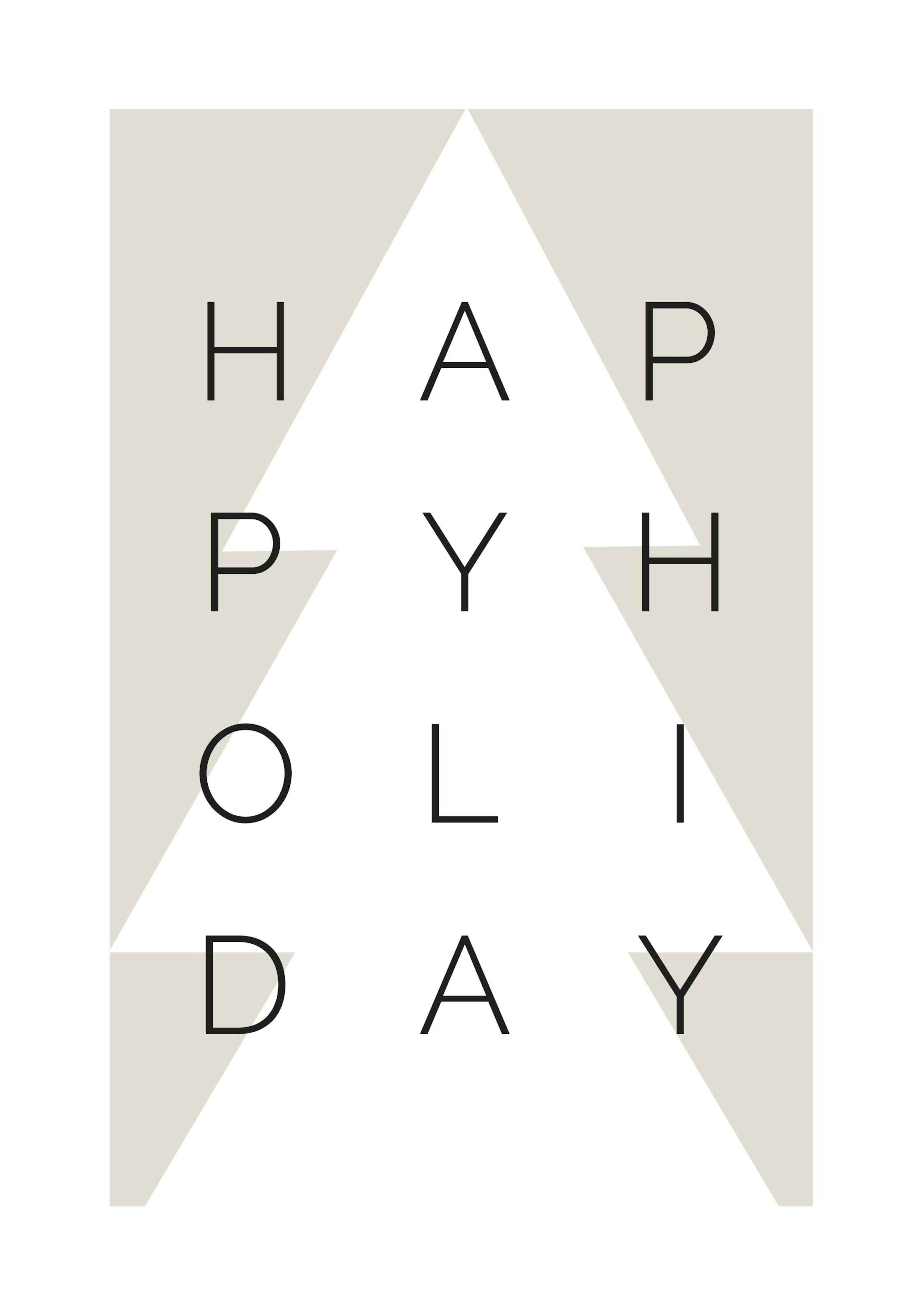 Weihnachtsbaum-Poster mit beigem Hintergrund und schwarzem Text Happy Holiday