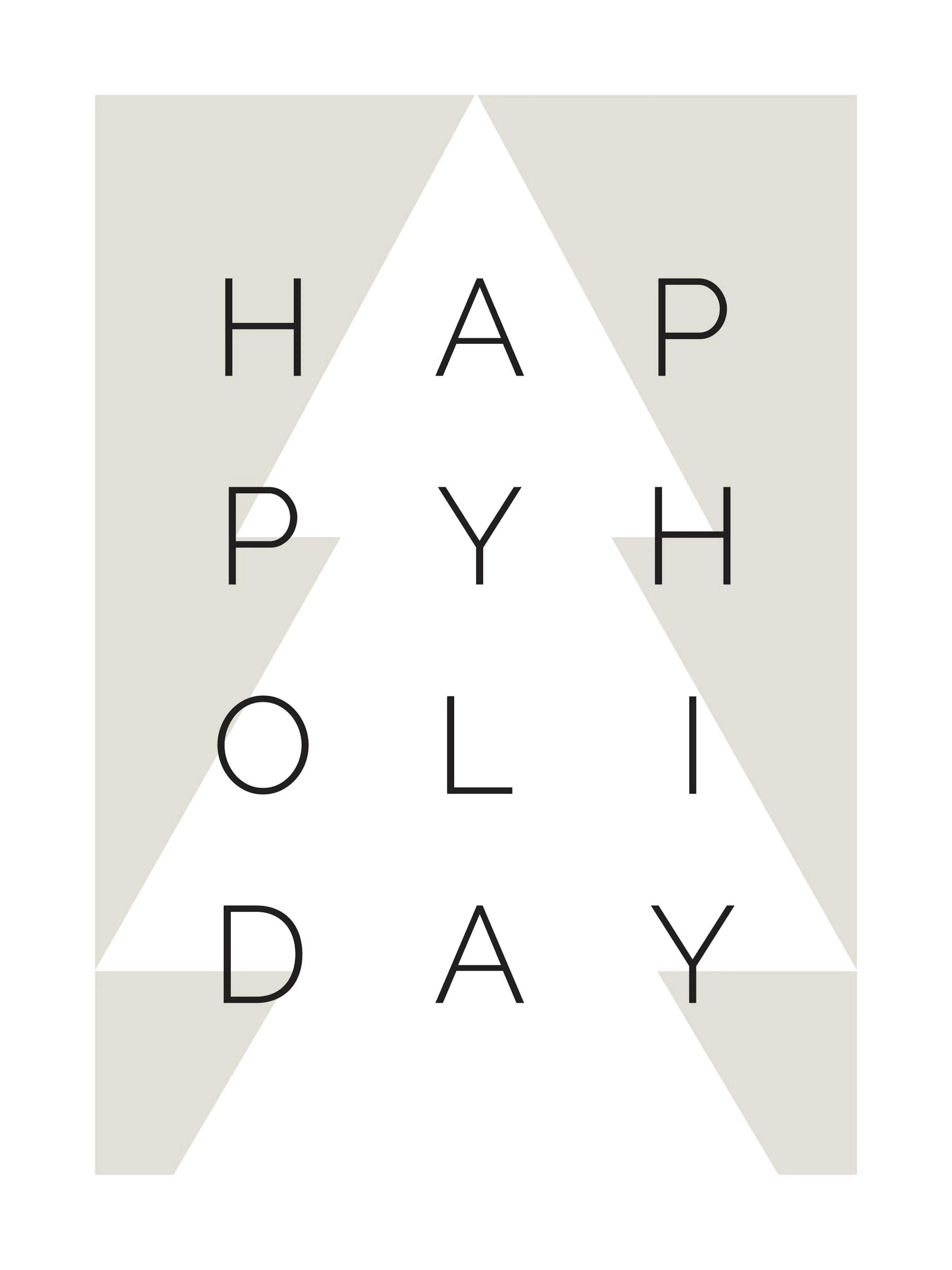 White holiday tree poster with Happy Holiday text on beige background