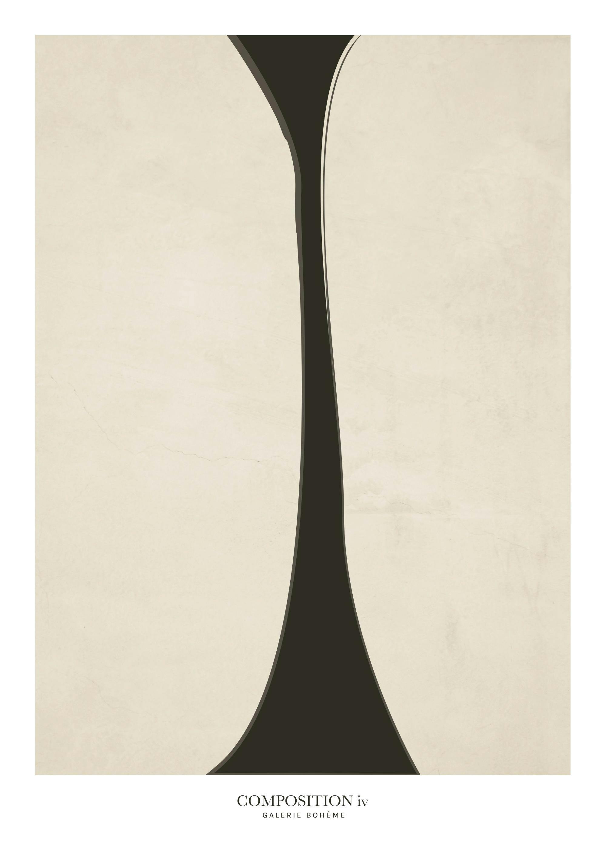 黒い背景にクリーム色の滑らかなオーバルが特徴のFlower Love ChildによるコンポジションIVポスター