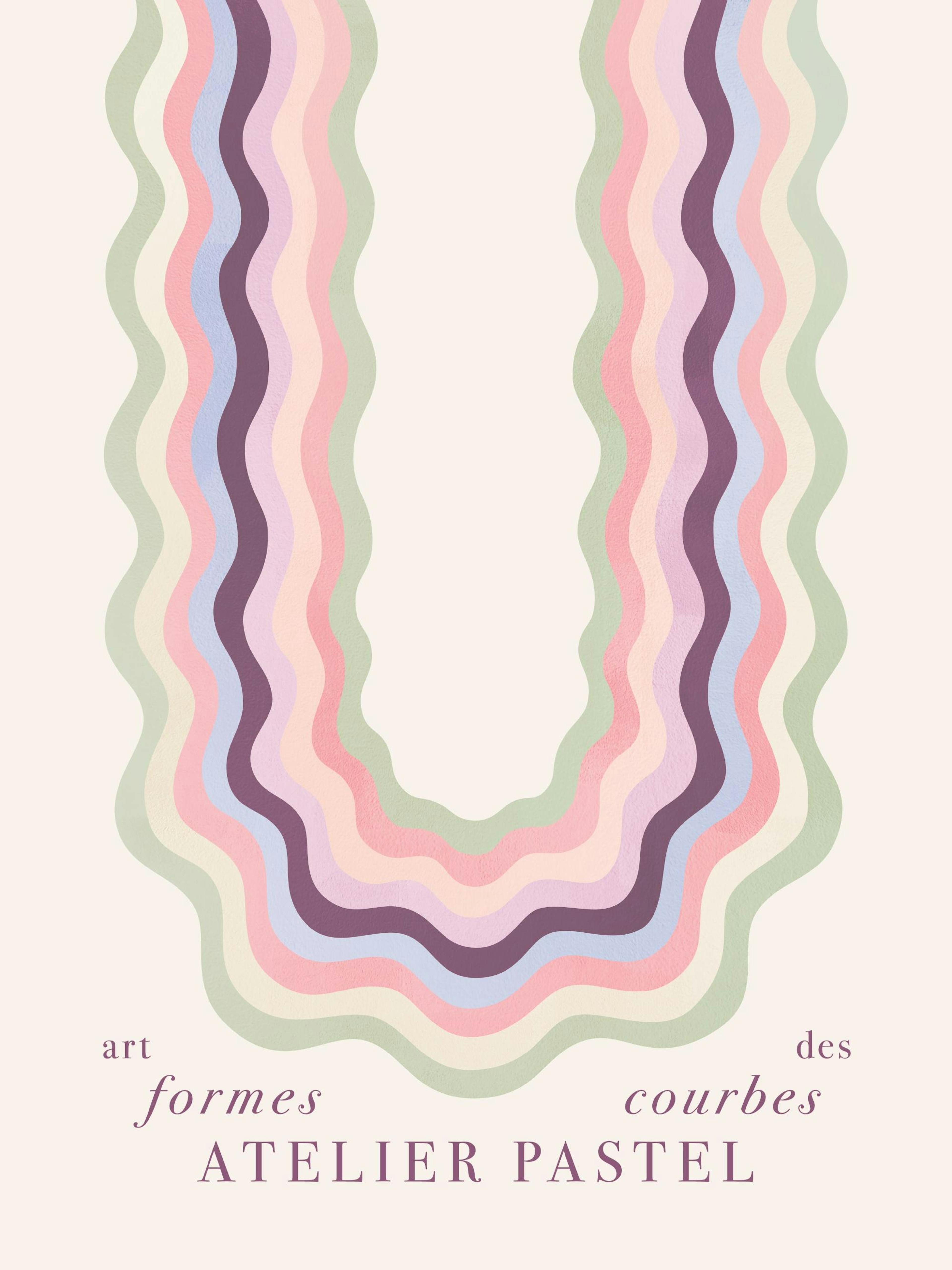 Affiche Art Des Formes Courbes, vagues pastel et texte typographie sur fond beige, style moderne
