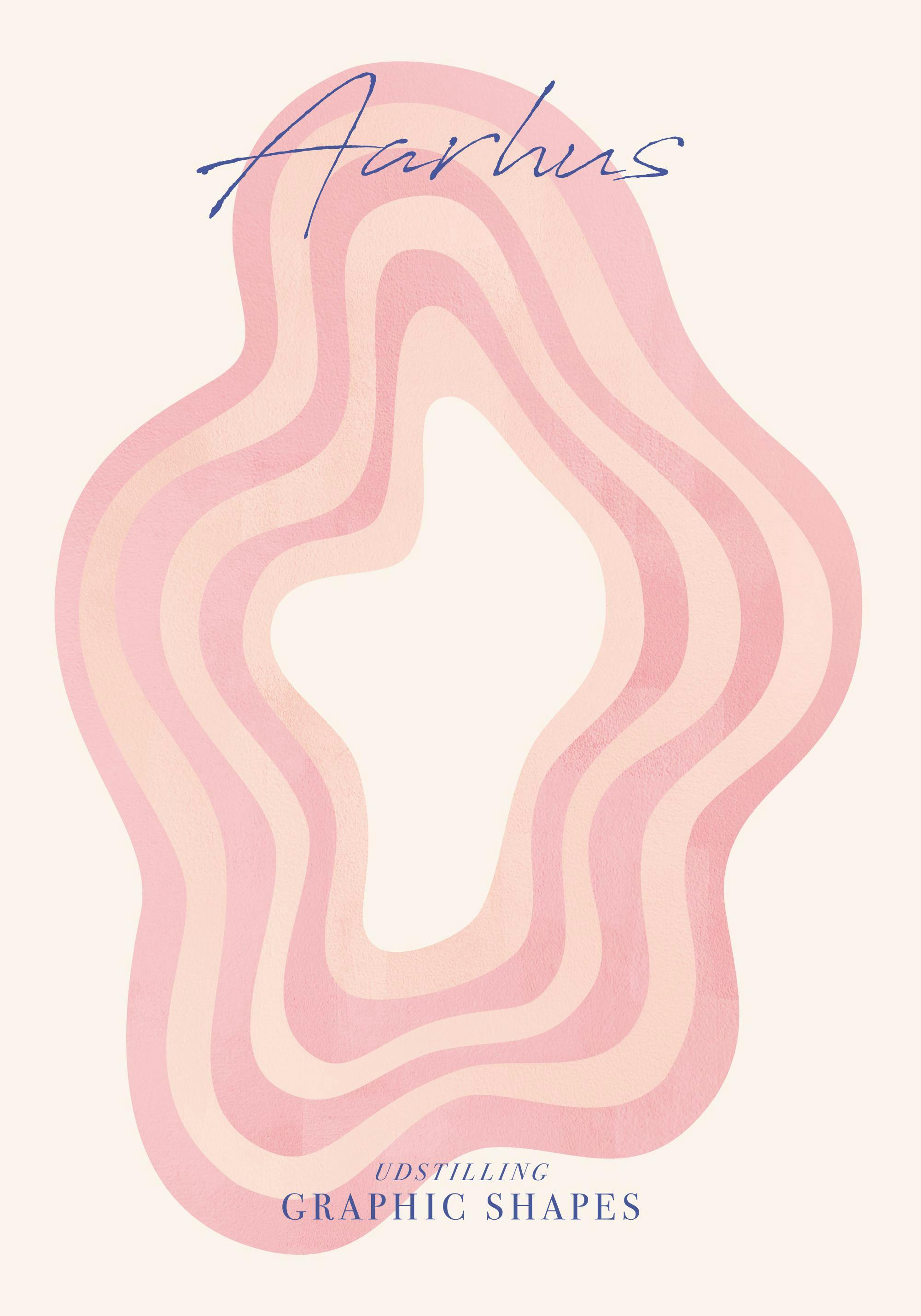 Affiche Aarhus avec des lignes ondulées roses et beiges, typographie noire