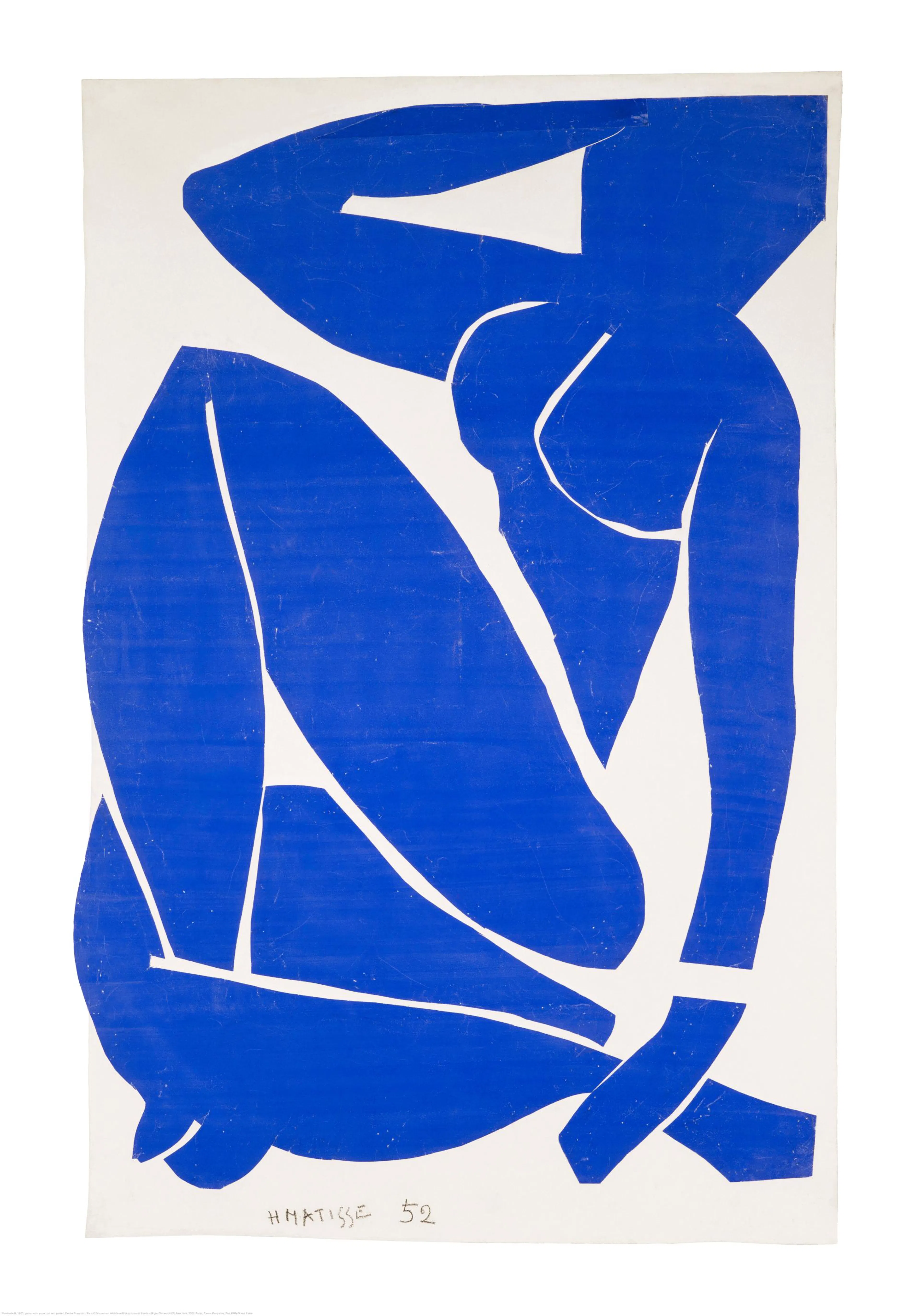 Henri Matisse Blå Naken III plakat, utskjæring av en sittende kvinne i blått mot hvit bakgrunn, abstrakt kunst.
