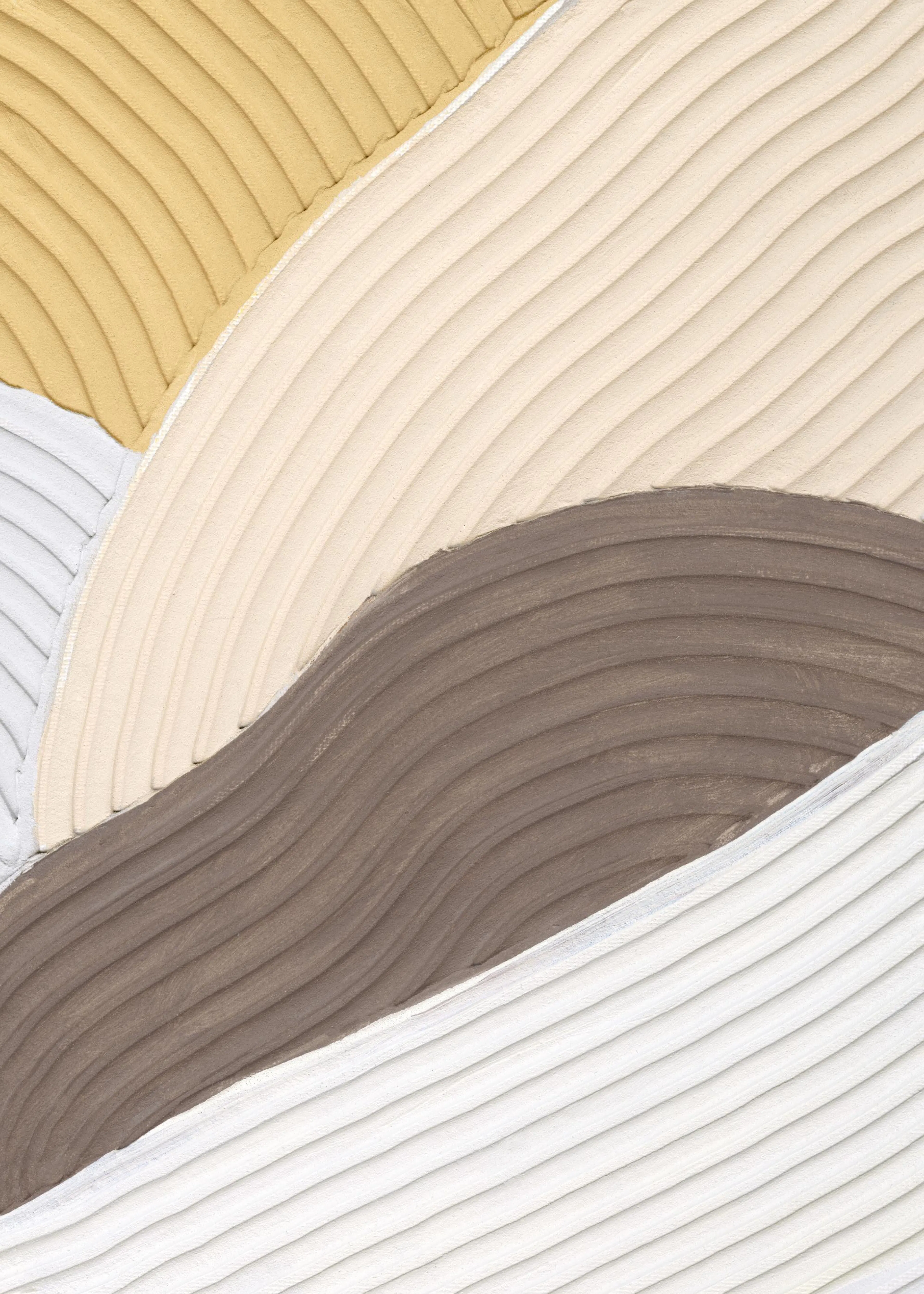 Layered texture print poster with wavy lines in muted white, beige, brown, and mustard colors