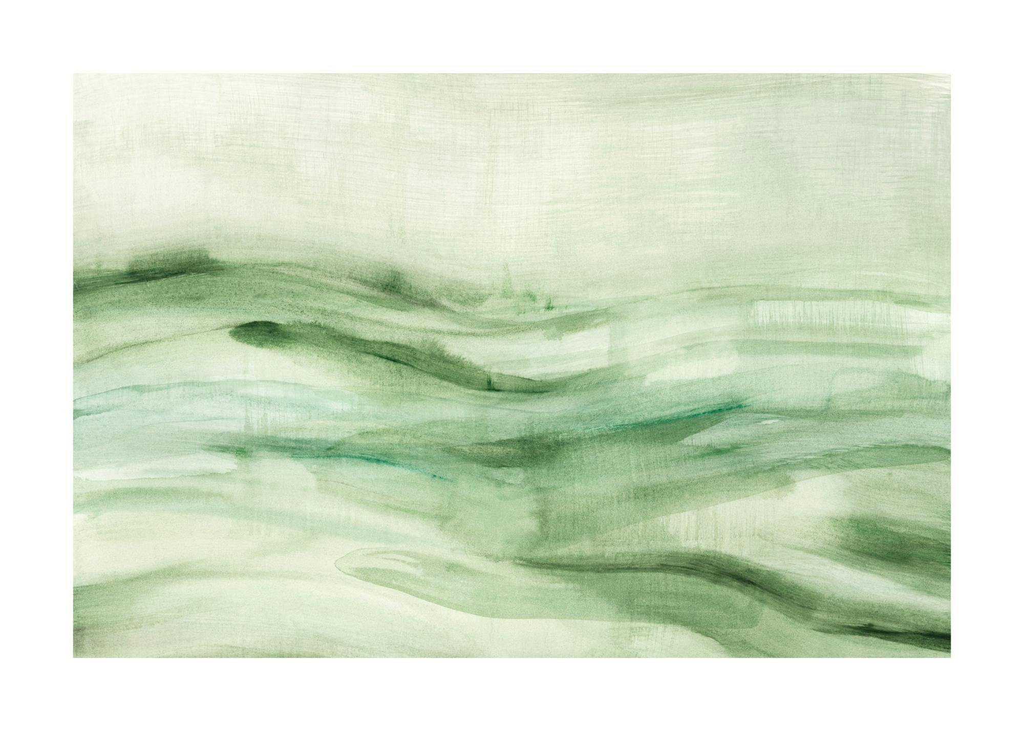 Flowy Green No1 abstract wavy watercolor print with green hues for a poster