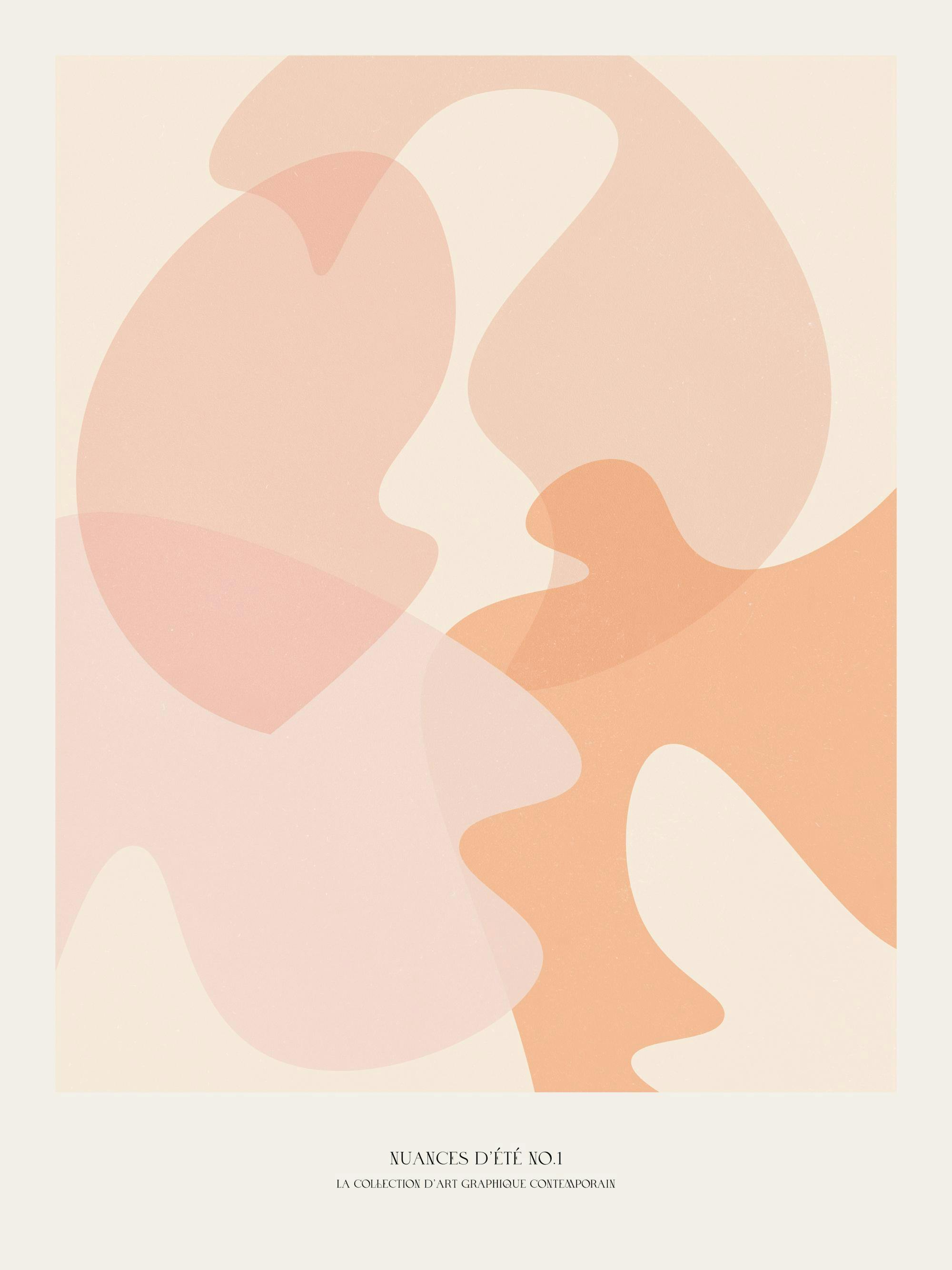 Abstrakt poster med persikofärgade och beigefärgade former. Vågiga, överlappande former skapar ett mjukt, grafiskt motiv.