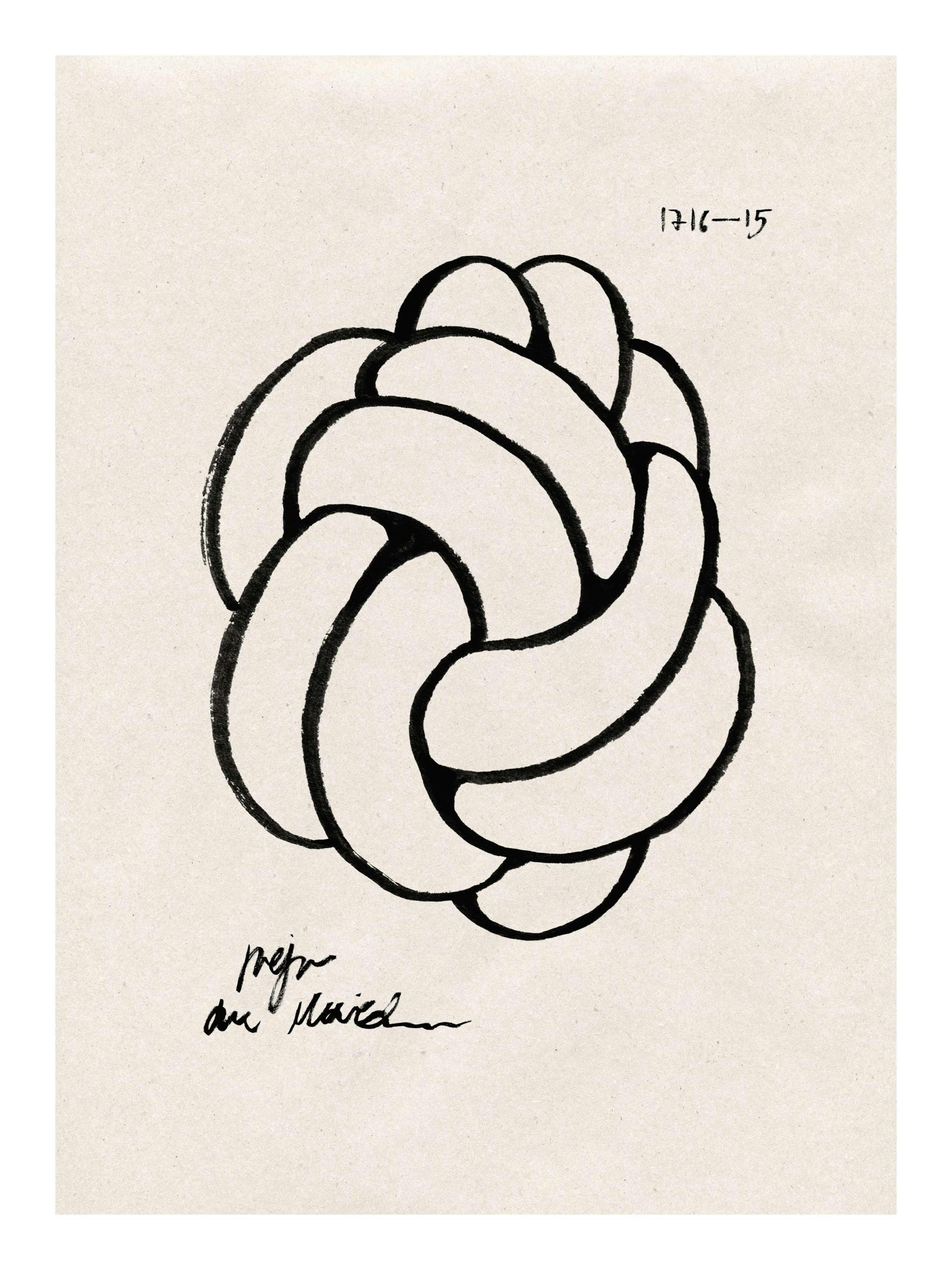Beige and black knot illustration print with handwritten text, a modern poster.