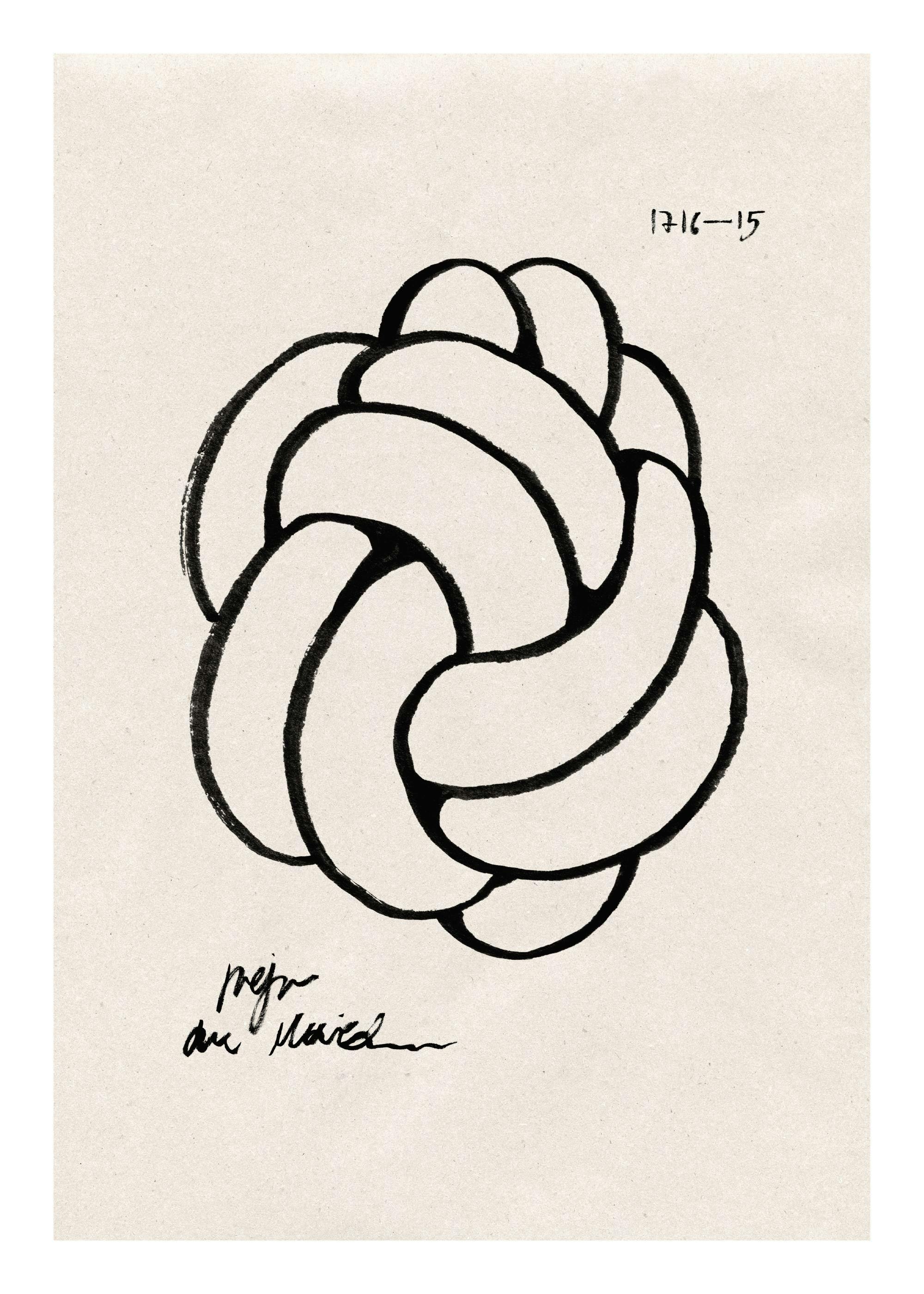 Beige and black knot illustration print with handwritten text, a modern poster.